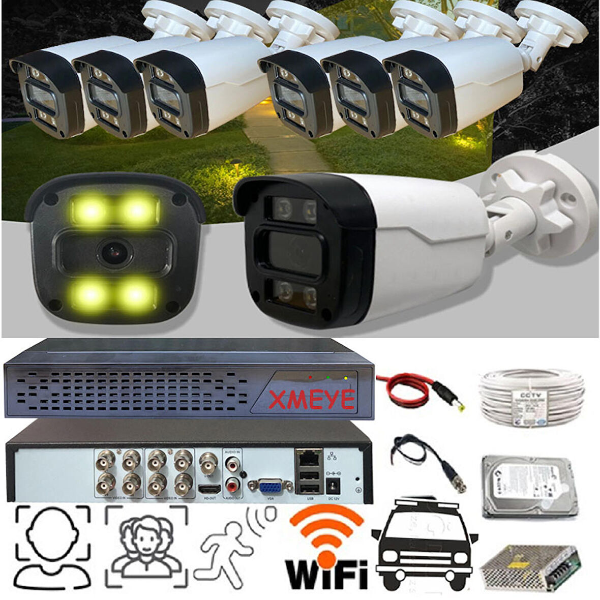 Qromax BS504W 5 Megapiksel Full HD 1920x1080 Bullet - Dome Güvenlik Kamerası Seti 7'li