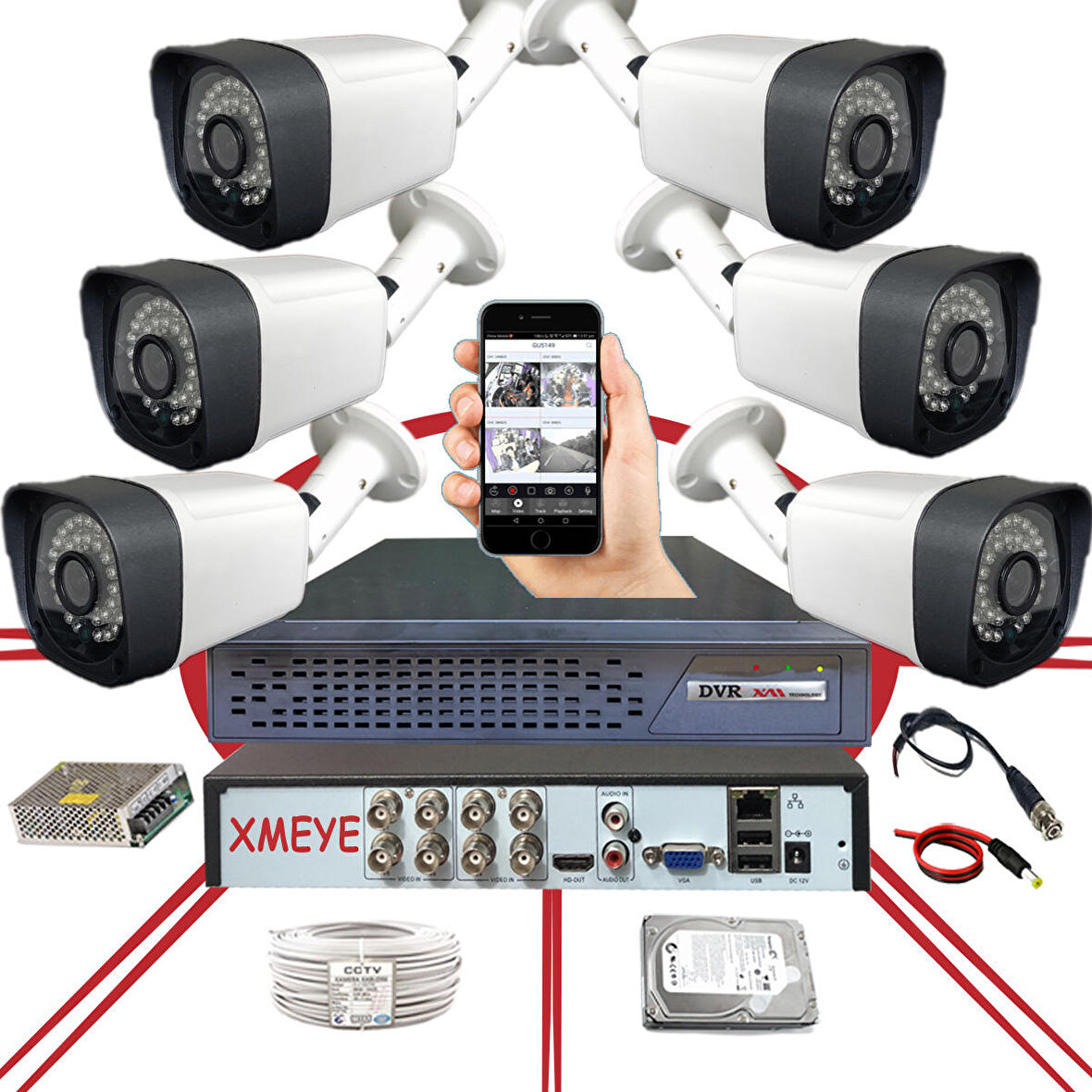 Bises 436 5 Megapiksel Full HD 1920x1080 Dome Güvenlik Kamerası Seti 6'lı