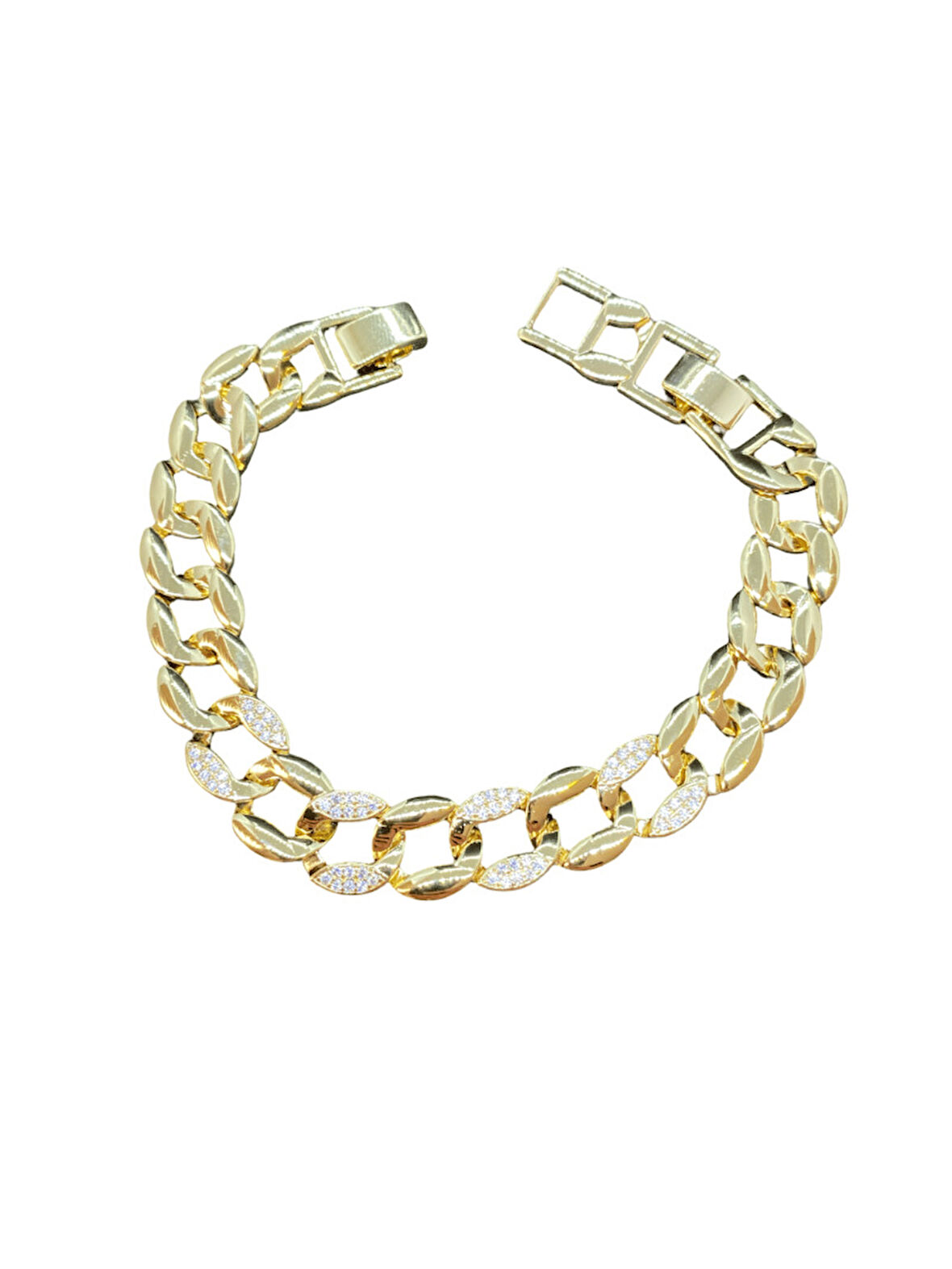 Altın Renk VIP Parlak Taşlı Şık Dizme Zincir Model 316L Çelik Kadın Bileklik | Parlak ve Şık Hediye