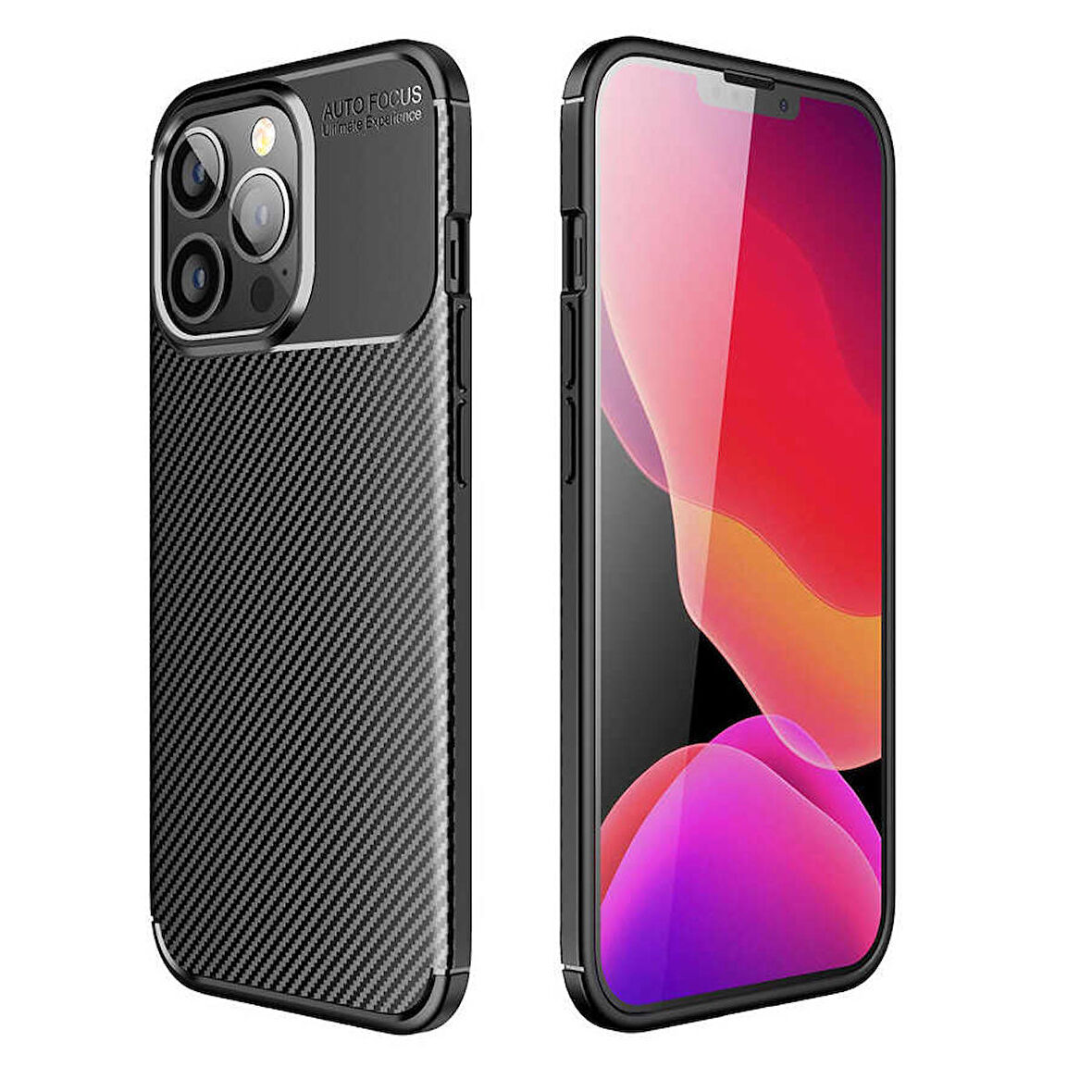 Apple iPhone 13 Pro Max ile Uyumlu Kılıf Focus Karbon Tasarım Telefon Kılıfı Kapak