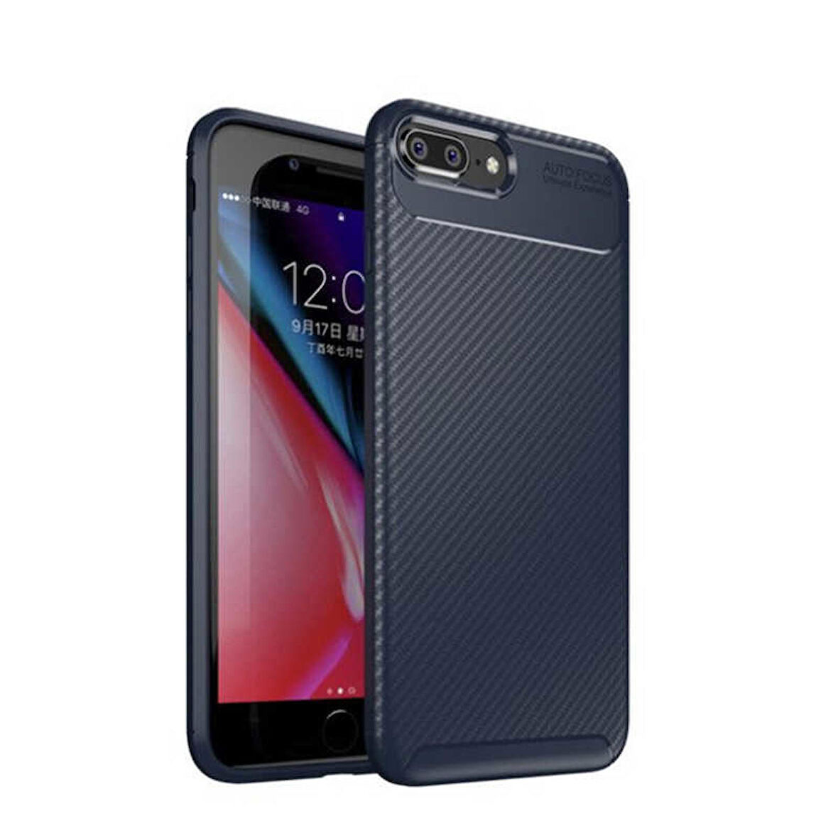 Apple iPhone 8 Plus ile Uyumlu Kılıf Focus Karbon Tasarım Telefon Kılıfı Kapak