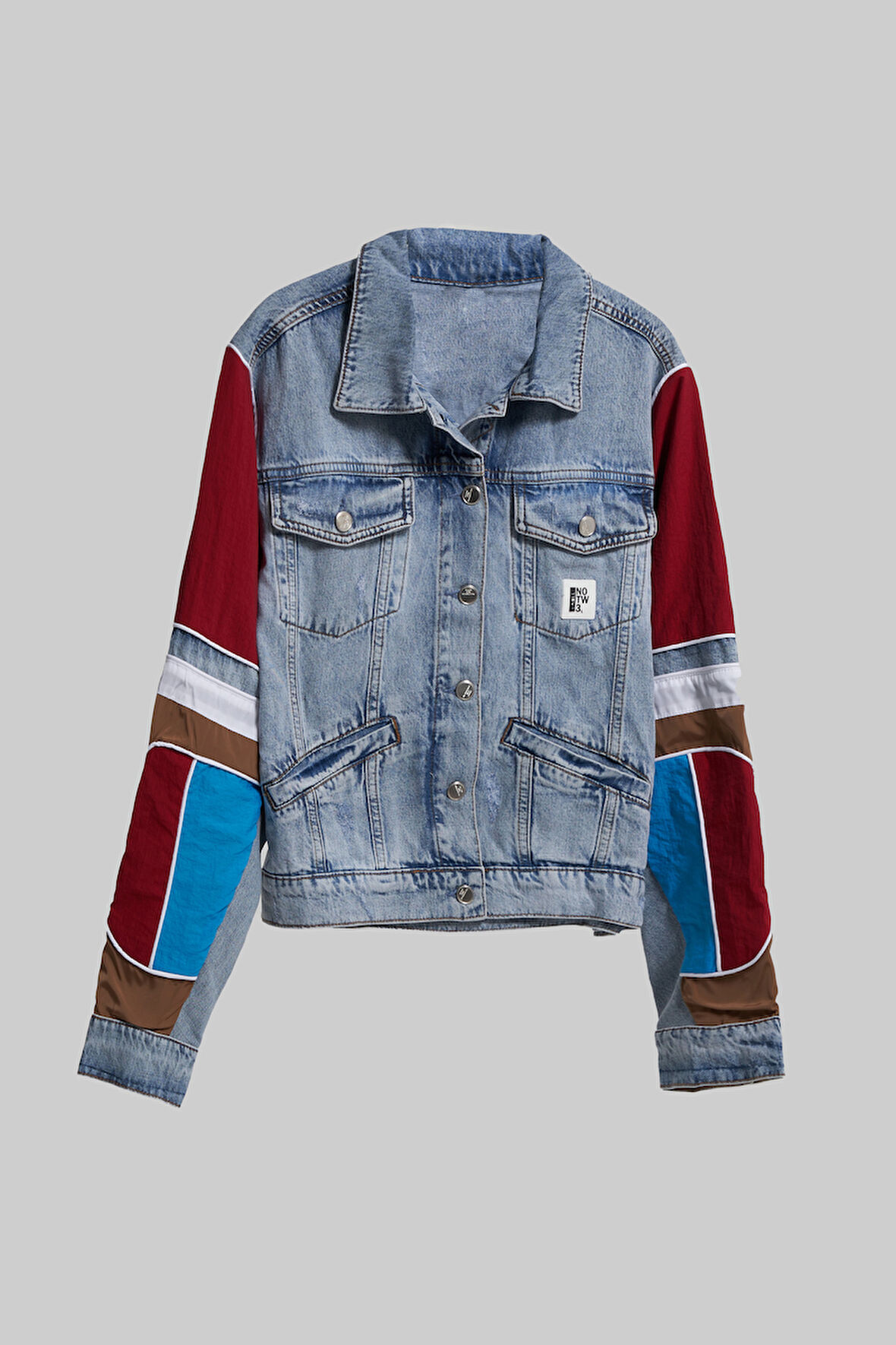 Kadın Tint Kırmızı Renk Çift Parça Kumaş Oversize Özel Tasarım Denim Ceket