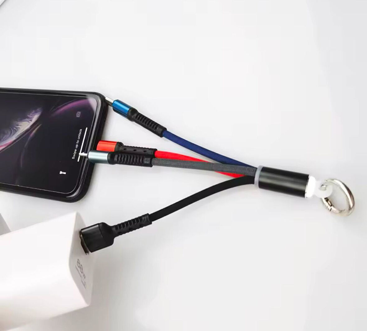 3 Başlıklı Kısa Işıklı Şarj data kablosu Powerbank kablosu 3 uclu anahtarlıklı tüm telefonlara uyumlu