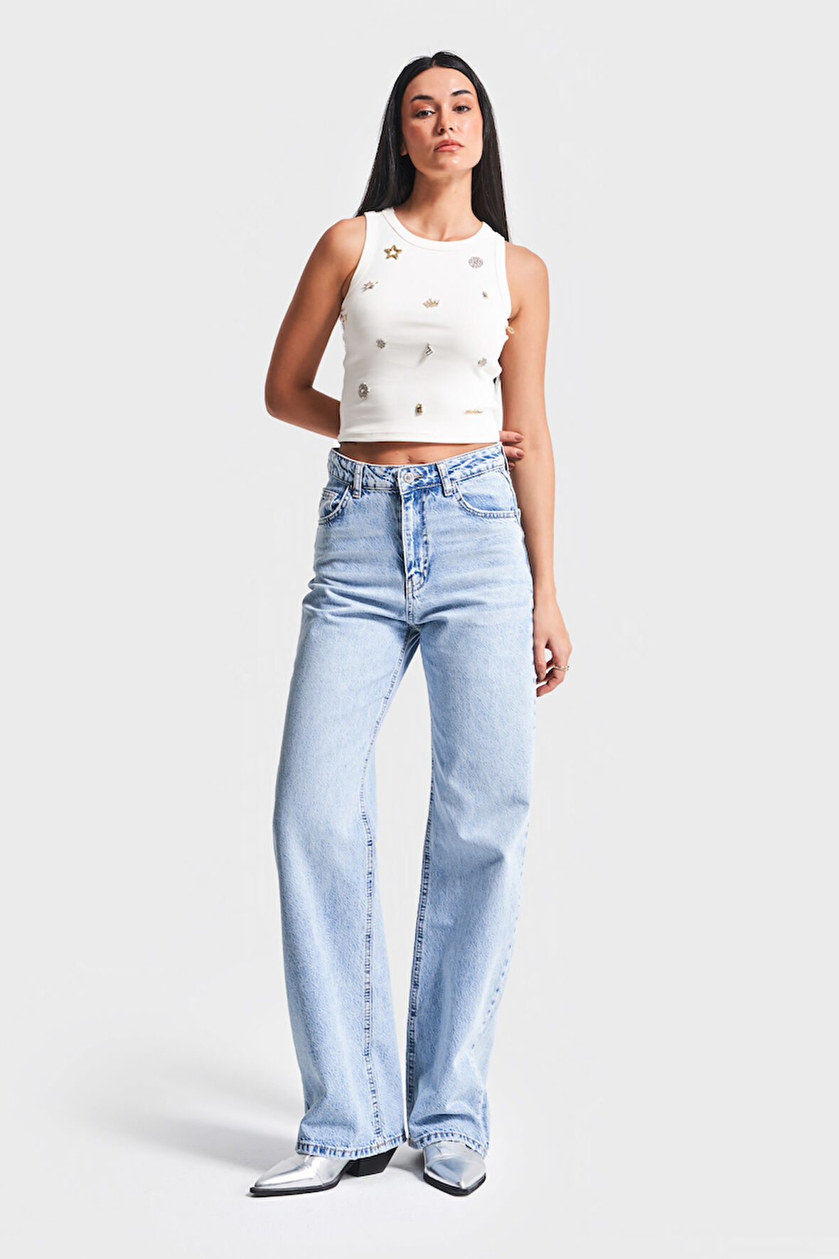 Kadın Snow Kot Rengi 4S5-27 Yüksek Bel %100 Koton Straight Fit Denim Jean