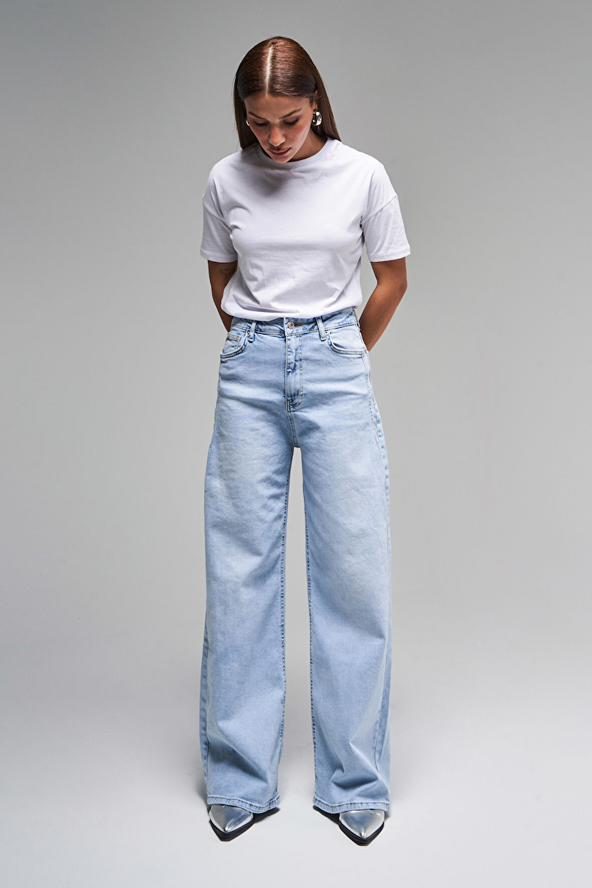 Kadın Ice Kot Rengi 4s5-3 Likralı Esnek Kumaş Büyük Beden Denim Jean