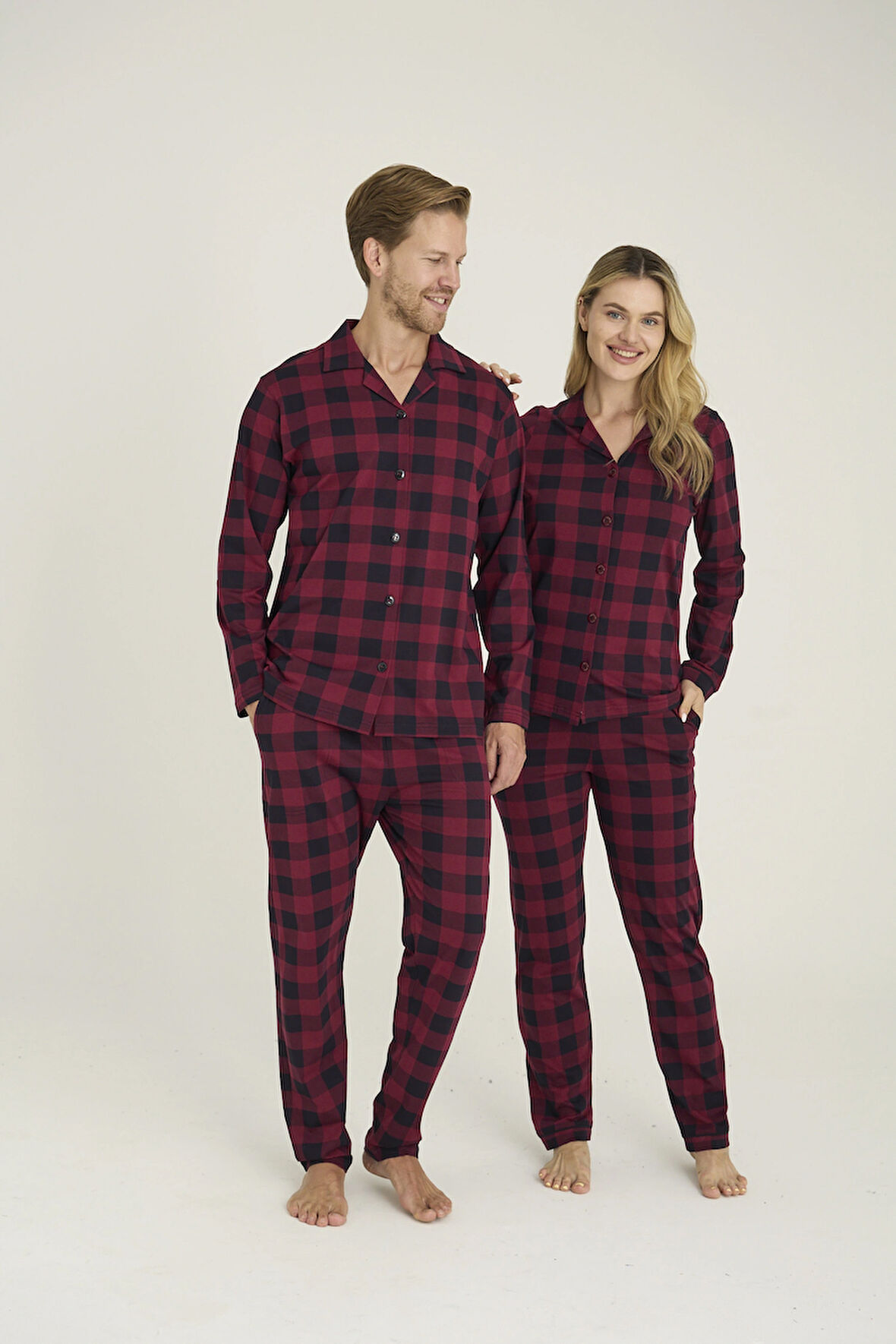 9209 Erkek Apaj Yaka Pijama Takım - Mürdüm - XXL