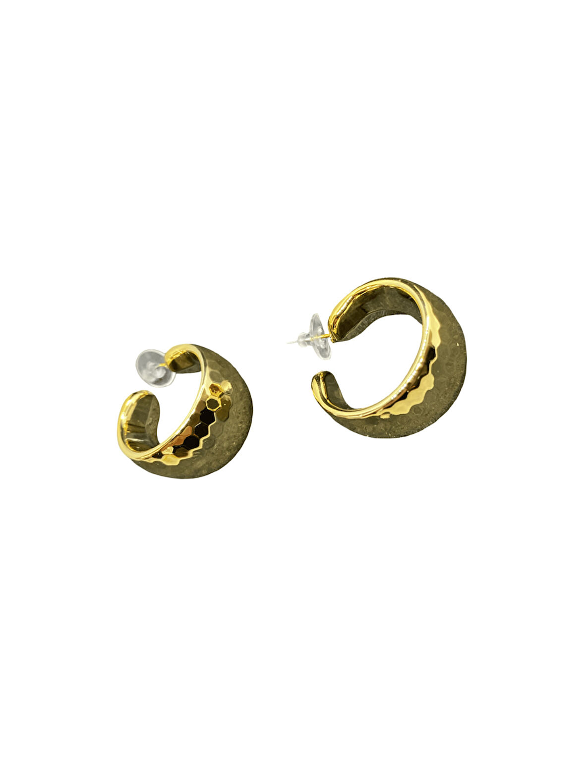 Çekiçlenmiş Doku Parlak Altın Renk Şık 316L Hafif Çelik Küpe | Özel Günler, Modern ve Şık Tasaarım