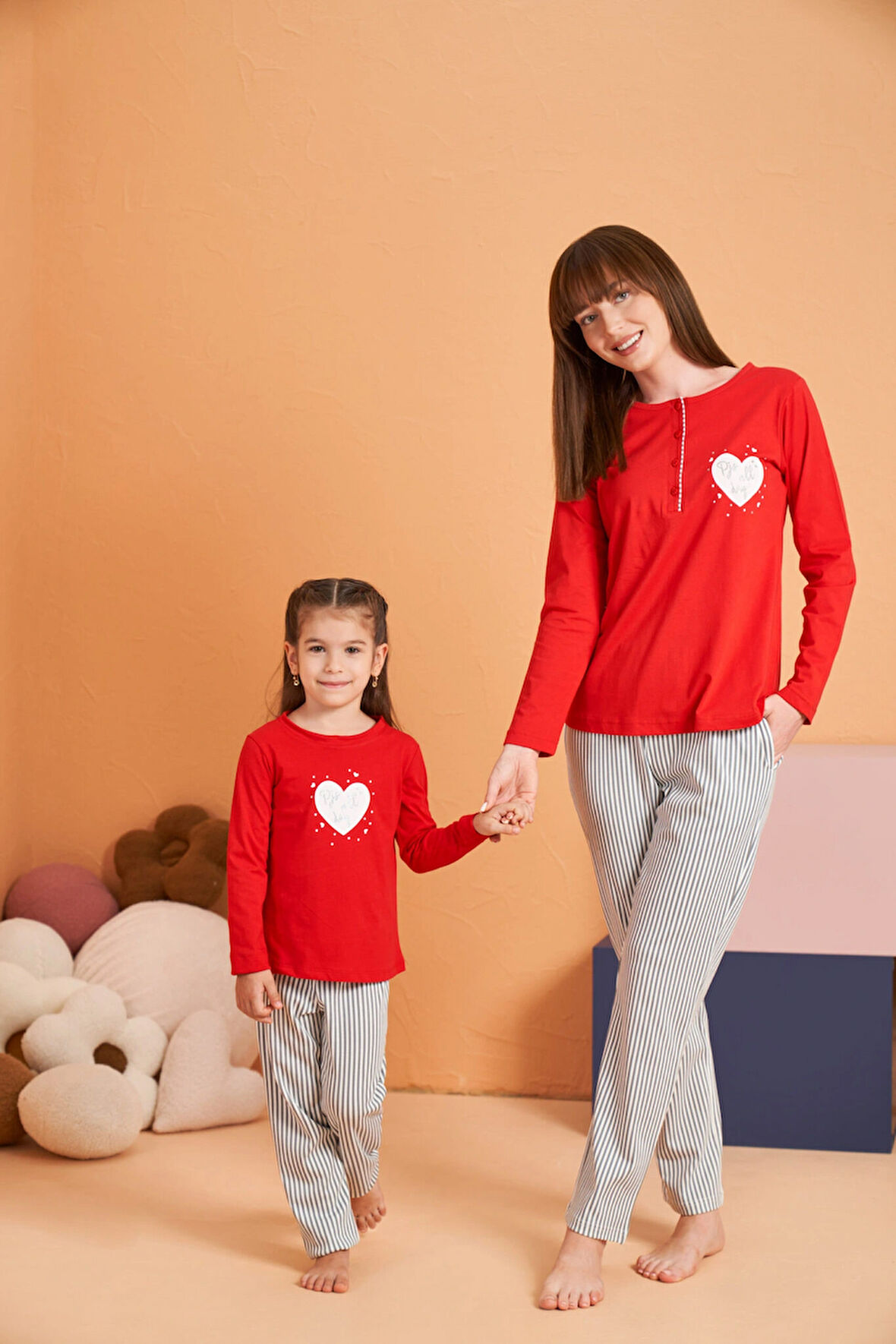 Pjs 28062 Kadın Patlı Pijama Takım - Kırmızı - 38