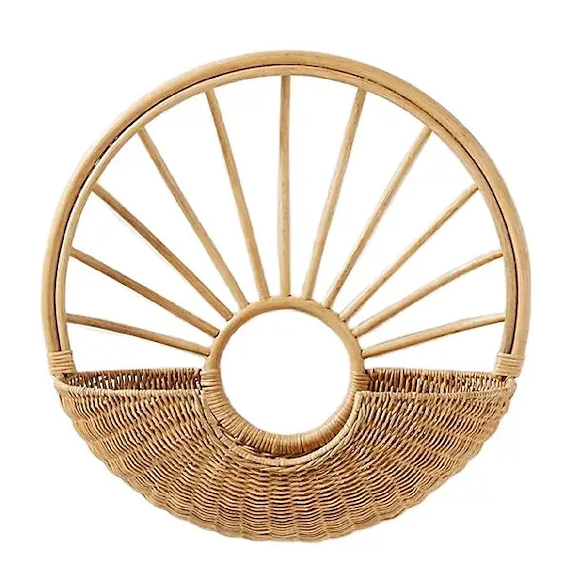 Dekoratif Bambu Rattan Ayna - Özel Tasarım Duvar Aynası - Ev ve Ofis için Şık Yuvarlak Ayna 65x60cm