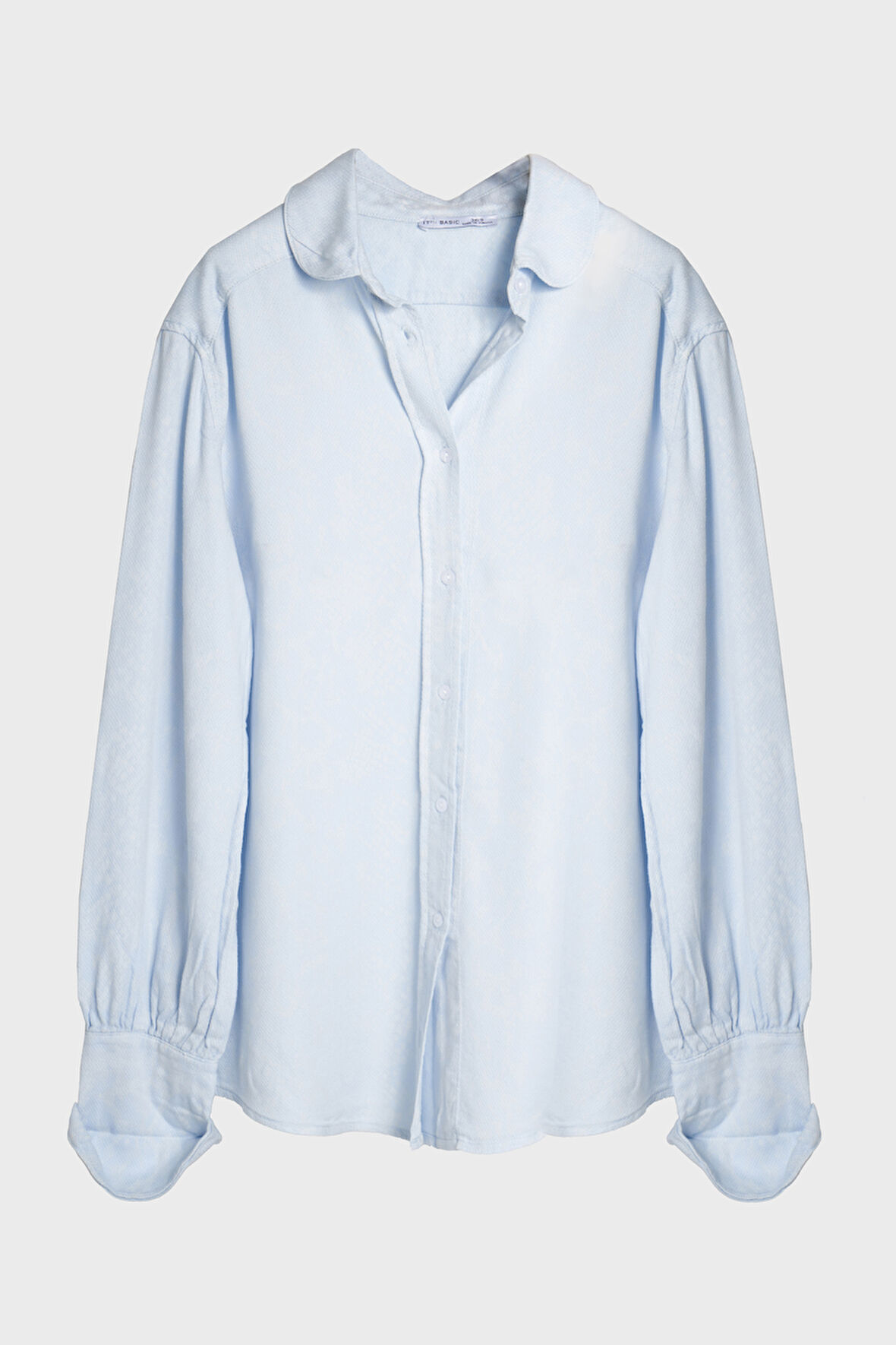 Kadın Bebe Mavisi 6s5-103 Organik Keten Kumaş Oversize Bol Kesim Gömlek