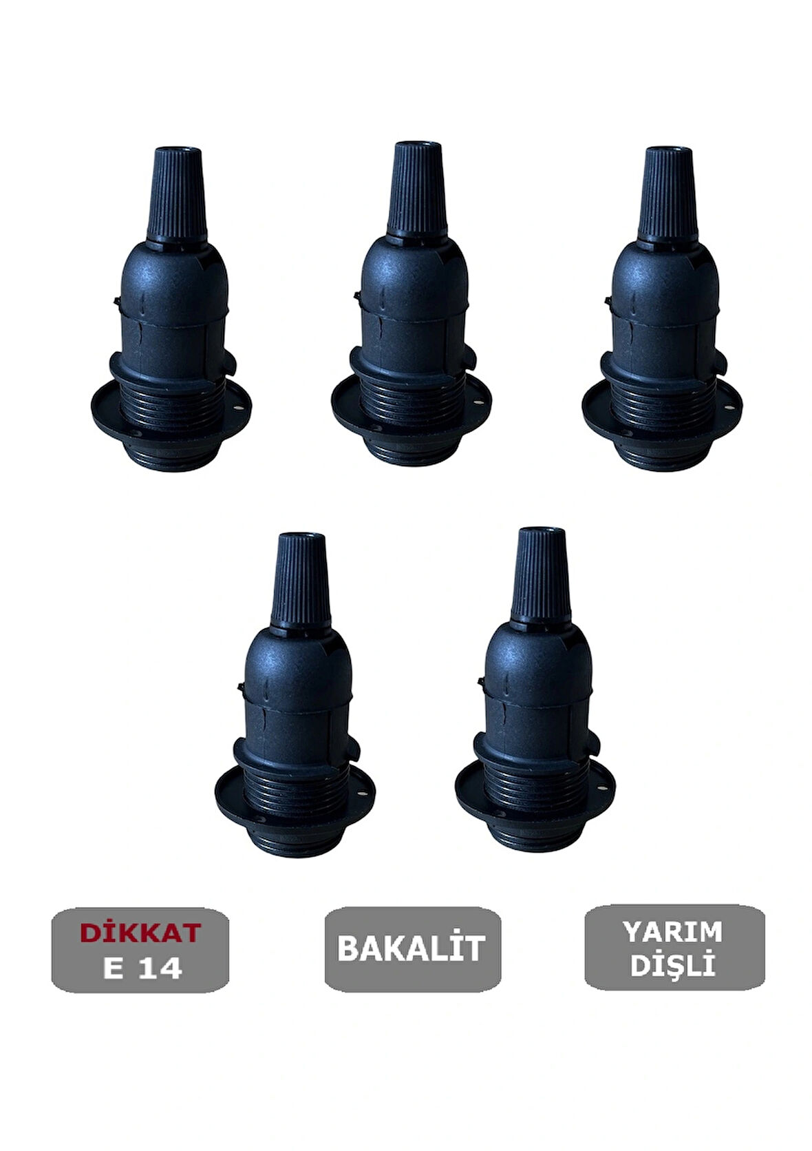Italyan E14 Duy (MİNİ DUY) Bakalit Geçmeli Yarım Diş Siyah (250V-2A) 5 Adet