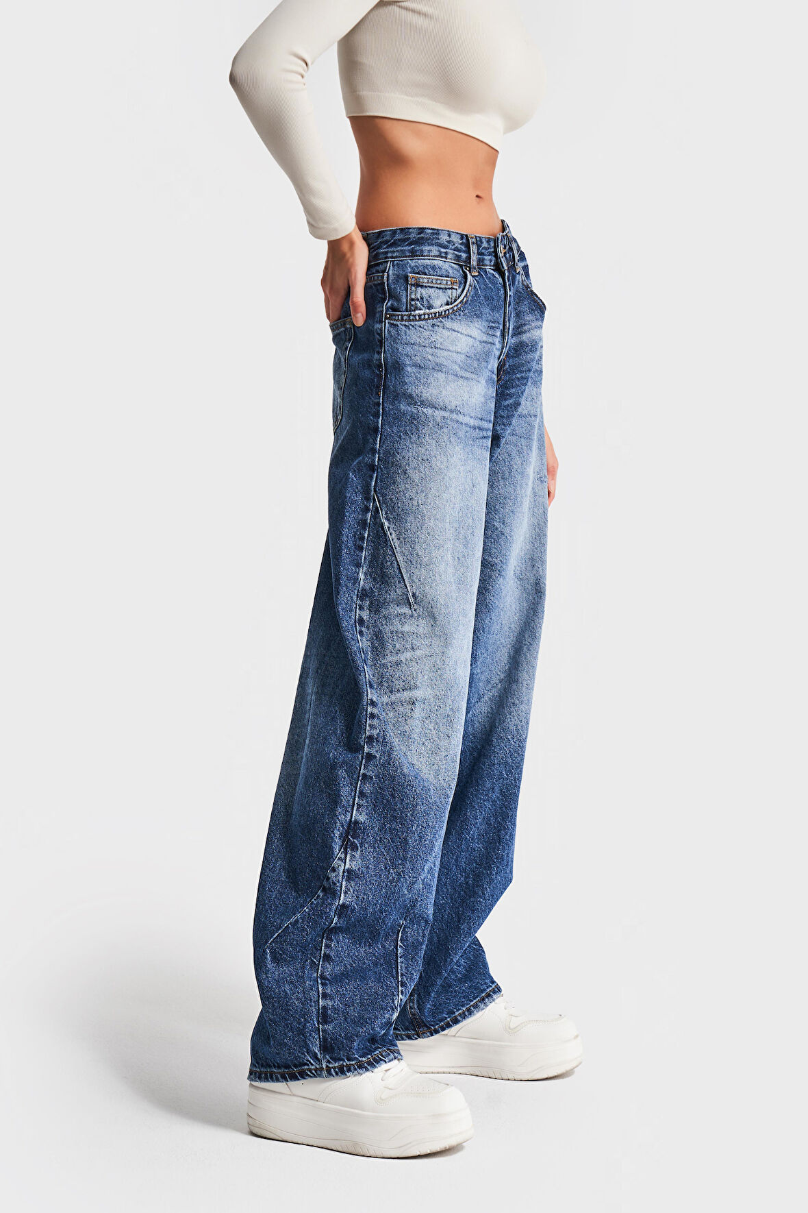 Kadın Mavi Renk 10w46 Barrel Fit %100 Koton Denim