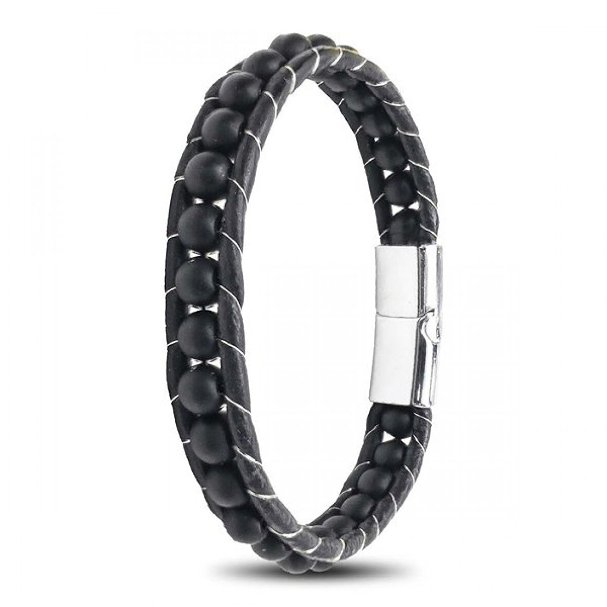   6Mm Mat Oniks Taşlı Deri Kordon Ve Çelik Bileklik 31832B2D6M1 