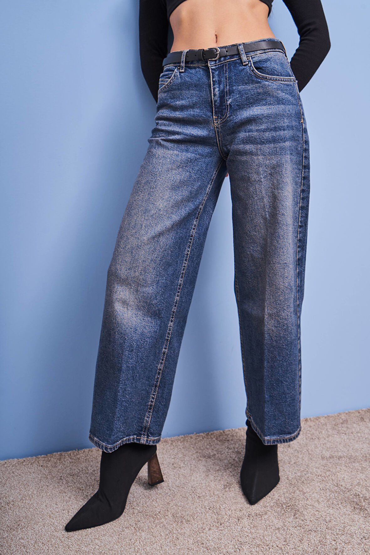 Kadın T.Kot Rengi 2s532 High Rise Straight Fit Kemerli Denim