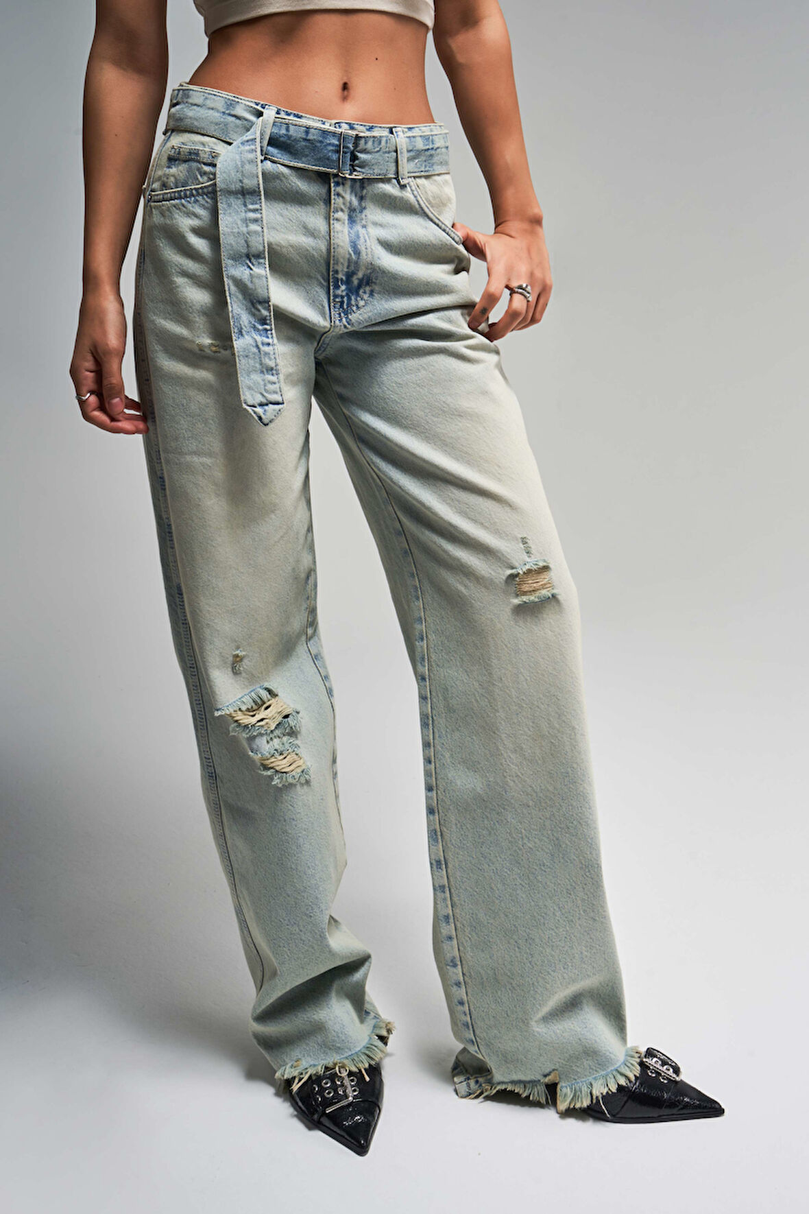 Kadın T. Kot Rengi 12s5-32 Kemer Detaylı %100 Koton The Belted Fit Denim Jean