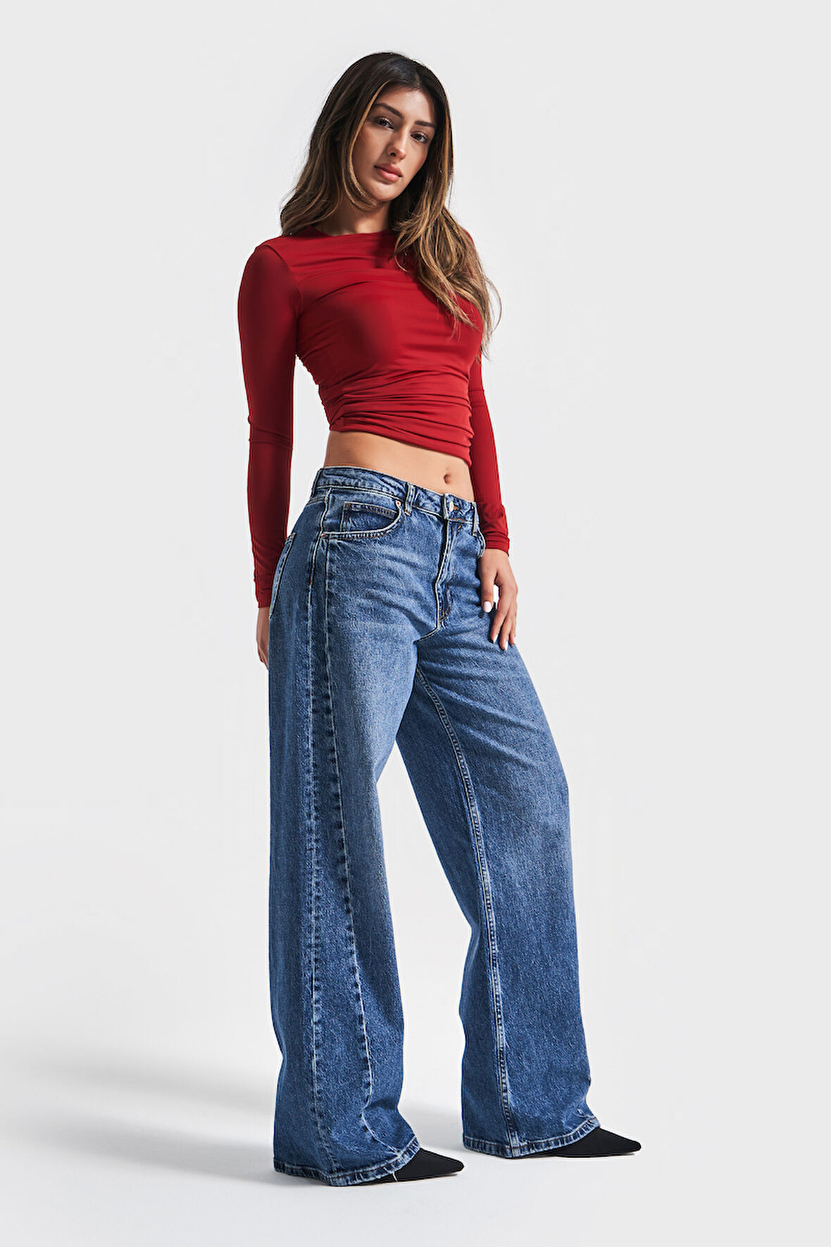 Kadın Kot Rengi 2S54 Yandan Detaylı Straight Fit %100 Koton Denim