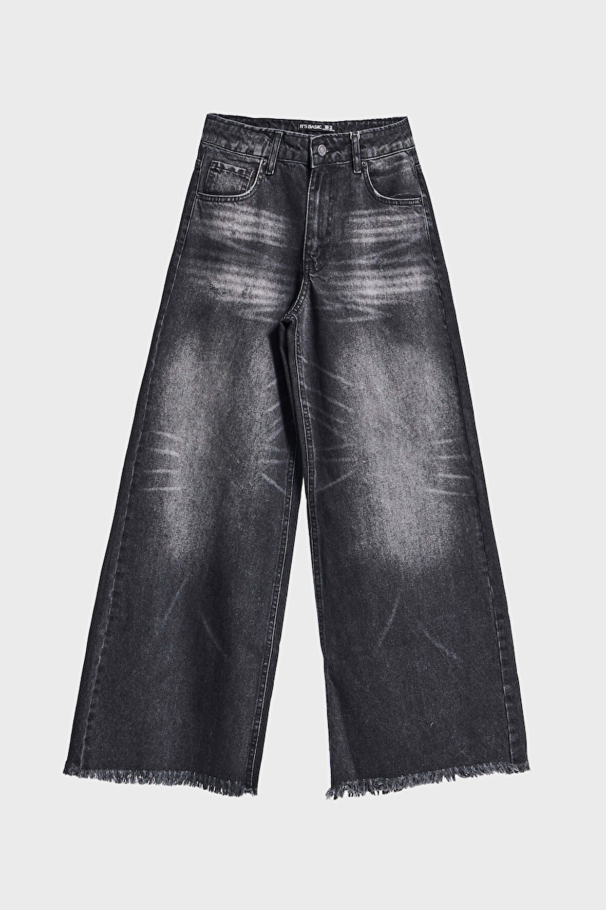 Kadın Koyu Füme Renk 12s5-1 Palazzo Fit Paça Detaylı İç Boy 80cm %100 Koton Denim Jean