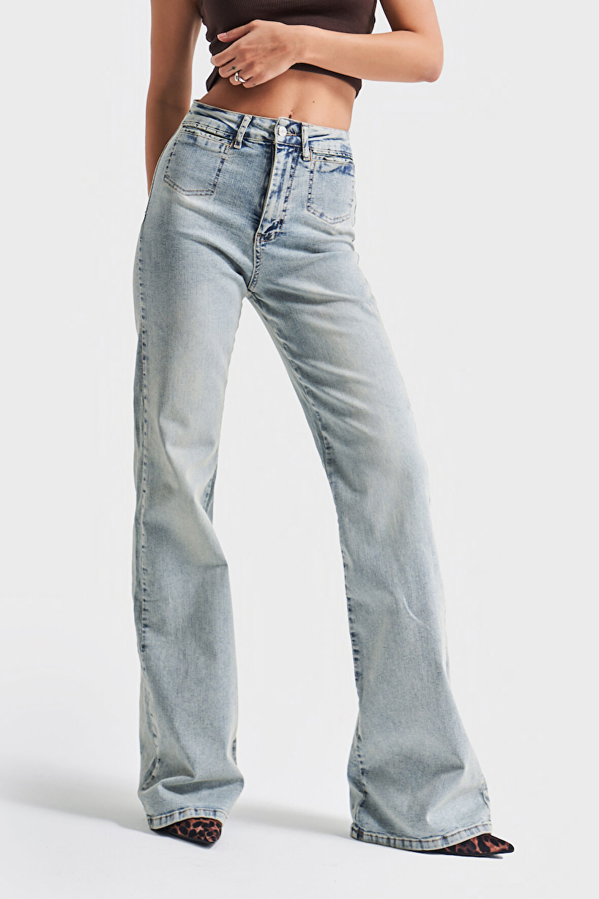 Kadın T.Kot Rengi 4s5-32 Flare Fit Esnek Likralı Kumaş İç Boy 83 cm Denim Jean