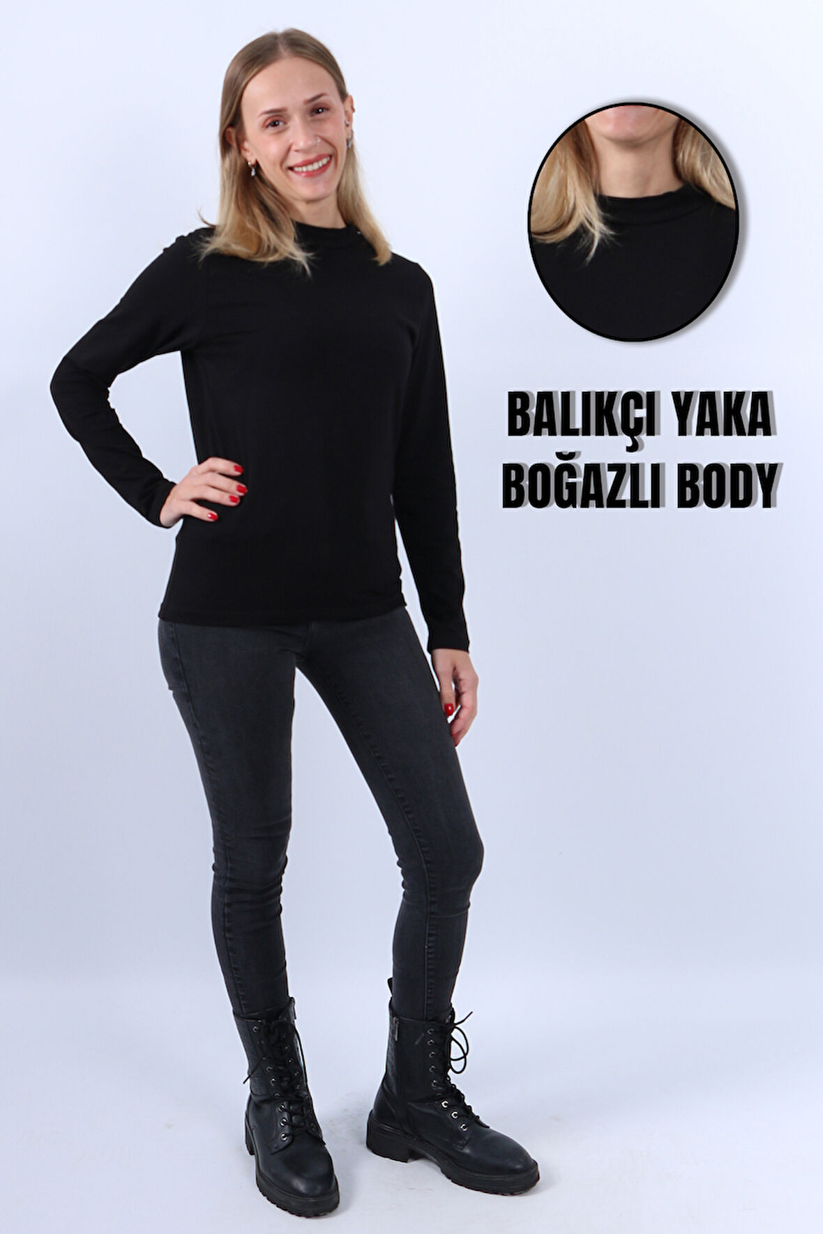 KADIN BALIKÇI YAKA UZUN KOLLU BODY