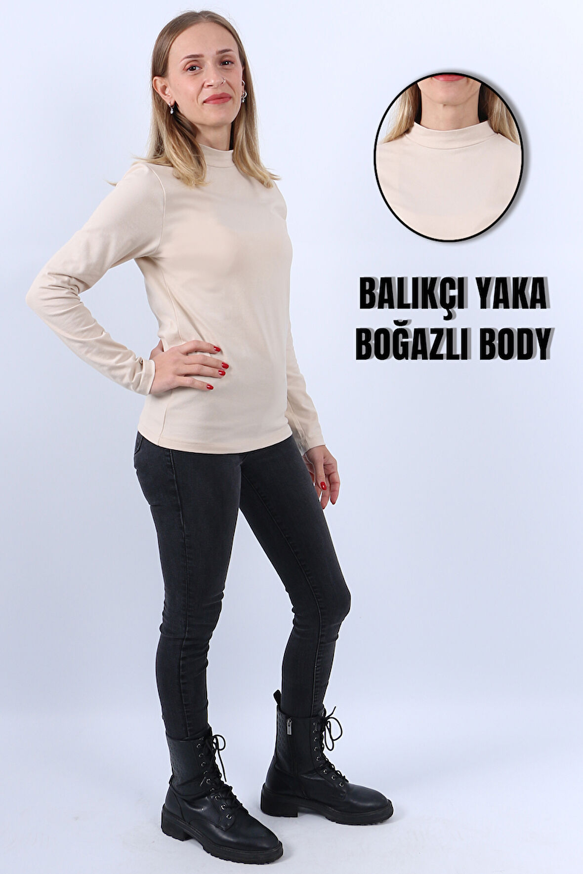 KADIN BALIKÇI YAKA UZUN KOLLU BODY