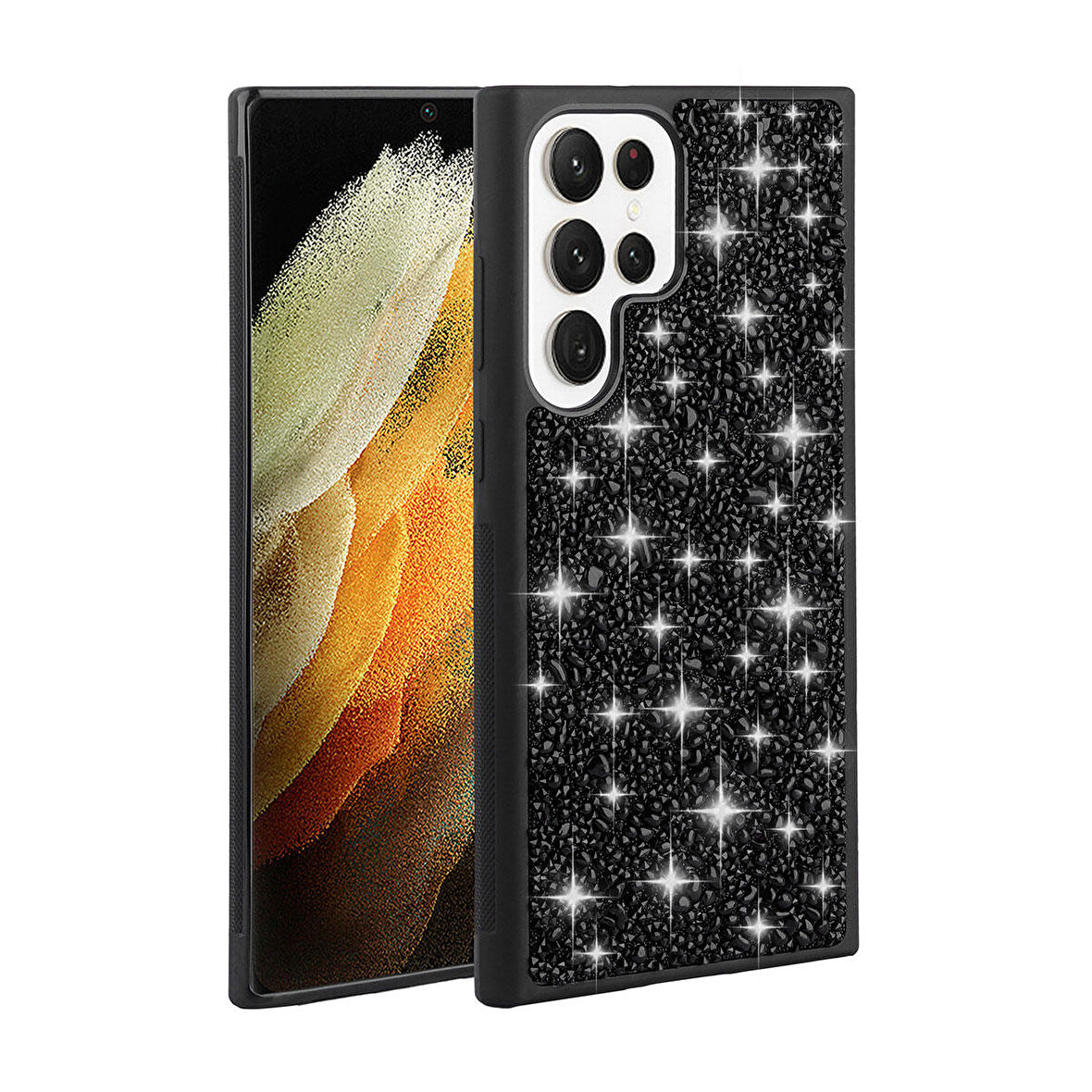 Samsung Galaxy S23 Ultra ile Uyumlu Kılıf Arka Yüzeyi Parlak Pırlanta Taşlı Tasarımlı Kapak