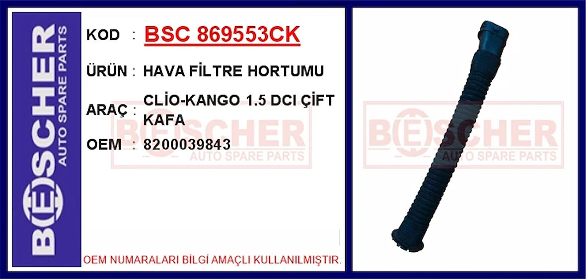 HAVA FİLTRE HORTUMU CLİO-KANGO 1.5 DCI ÇİFT KAFA 8200039843
