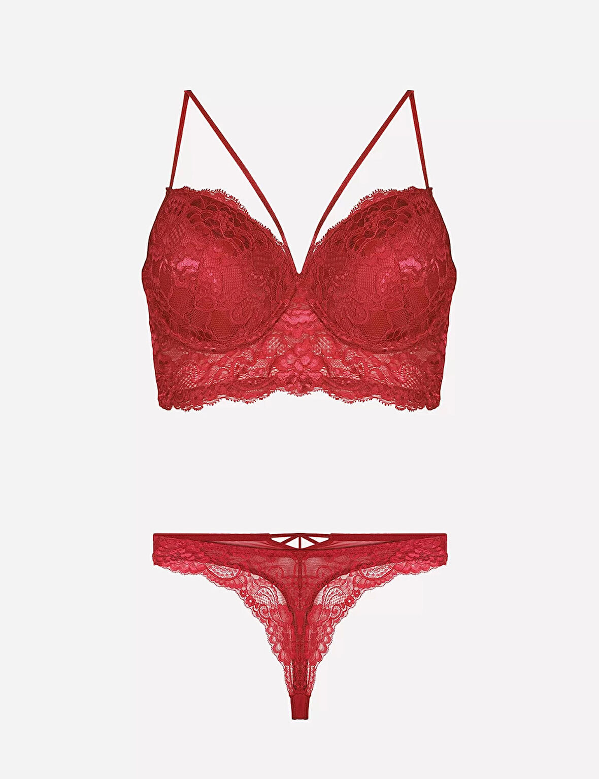 Nurteks 4330 Desteksiz Dantelli Sütyen Takım - Bordo - 90