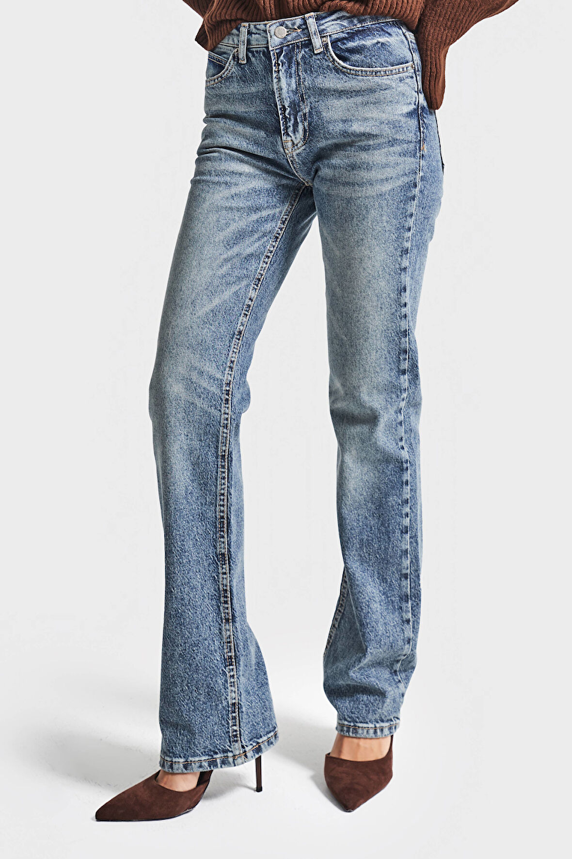 Kadın Kot Rengi 4w5-32 Düşük Bel Straight Fit %100 Koton Denim Jean