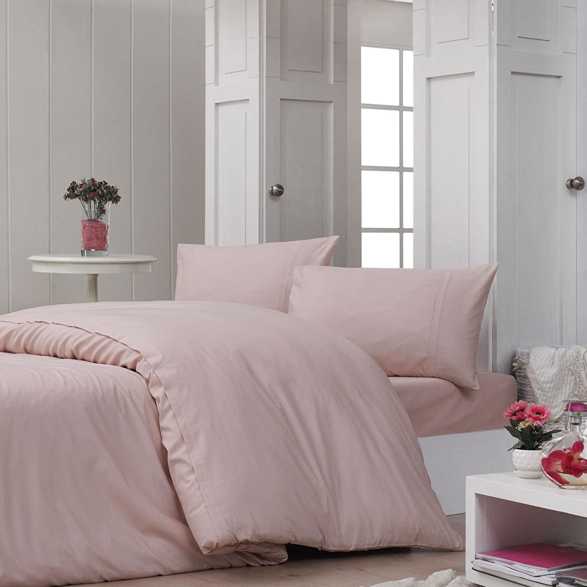 Menderes Home Cotton Collection Ranforce Tek Kişilik Nevresim Takımı Simple Pembe