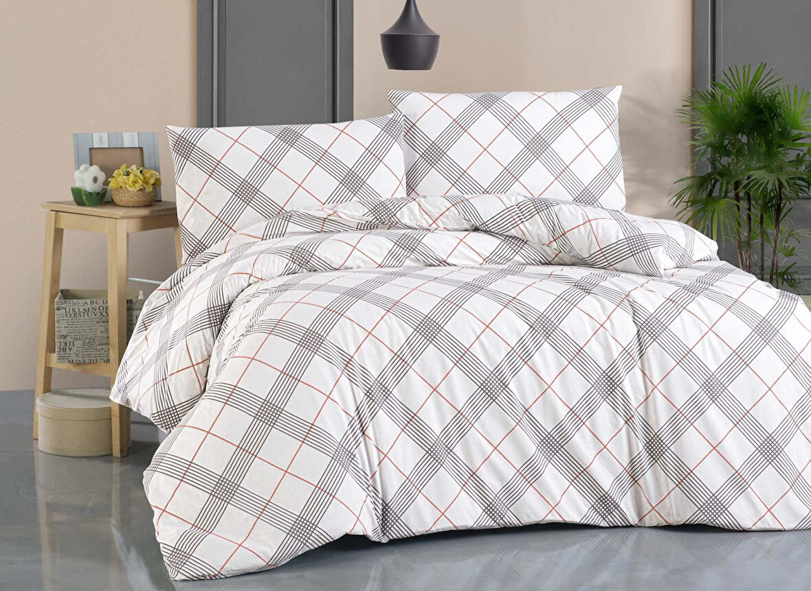 Menderes Home Cotton Collection Ranforce Çift Kişilik Nevresim Takımı Grey Red