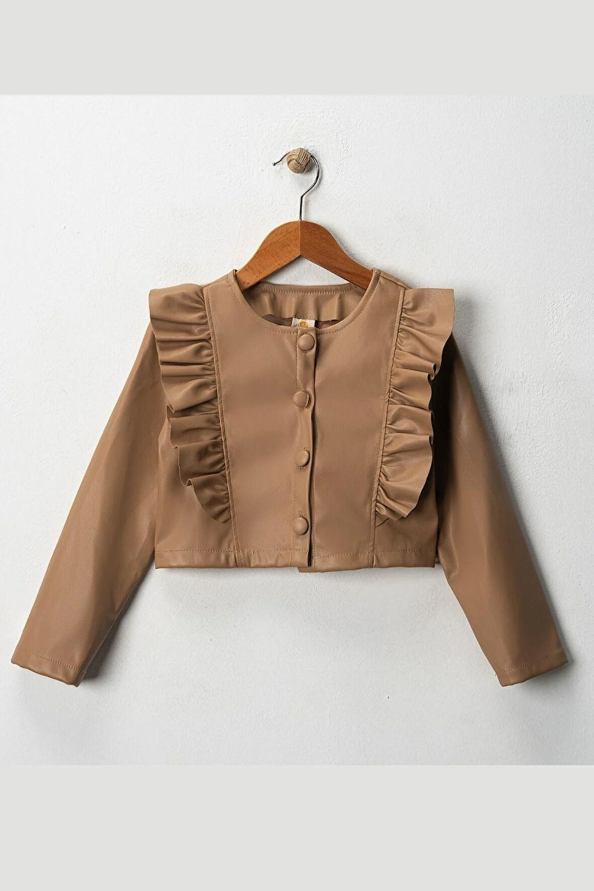 Kız Çocuk Fırfırlı Suni Deri Ceket