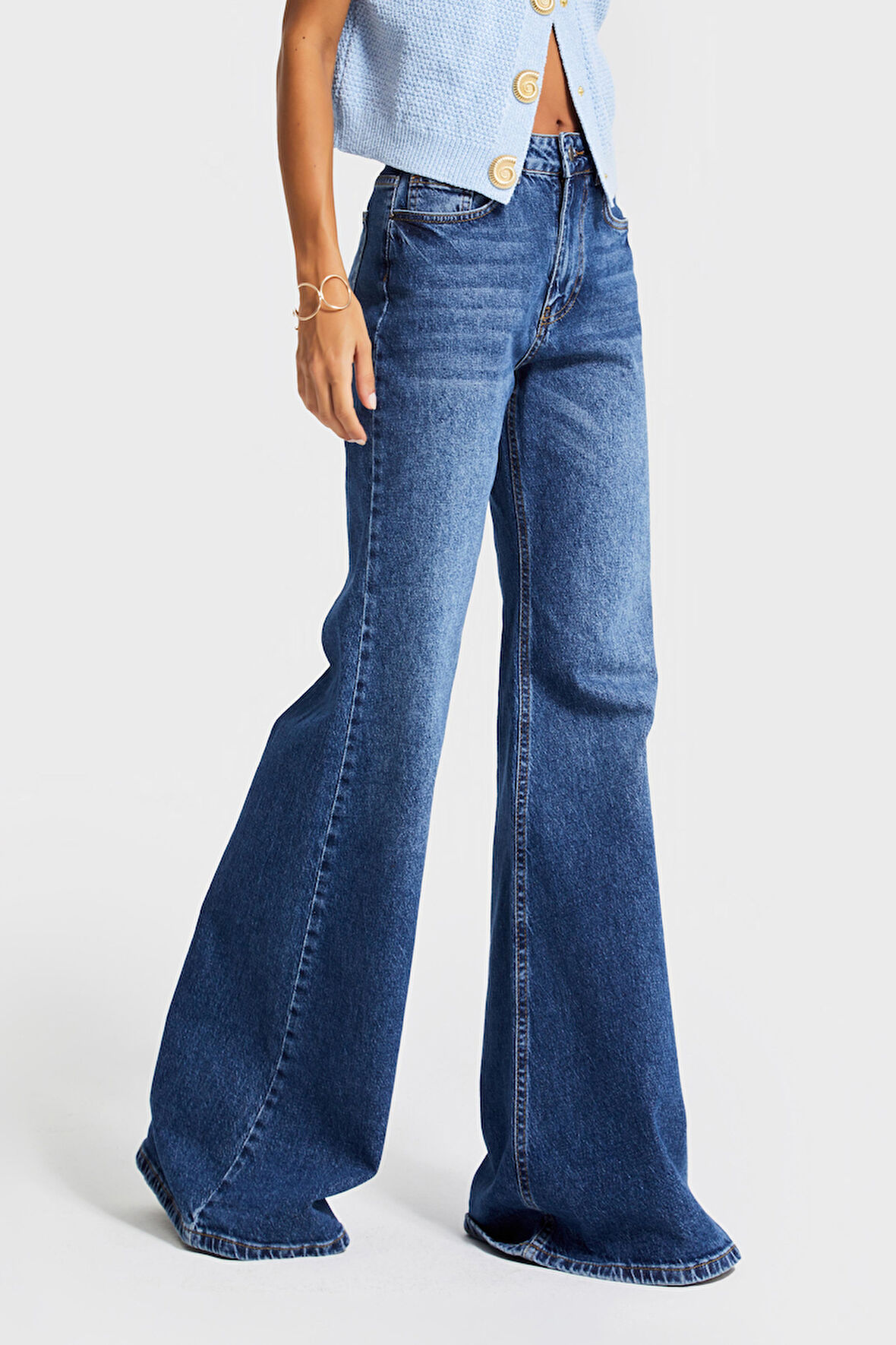 Kadın Koyu Mavi Renk 2w5-5 Flare Fit Komfort Kumaş İç Boy 83cm Denim Jean