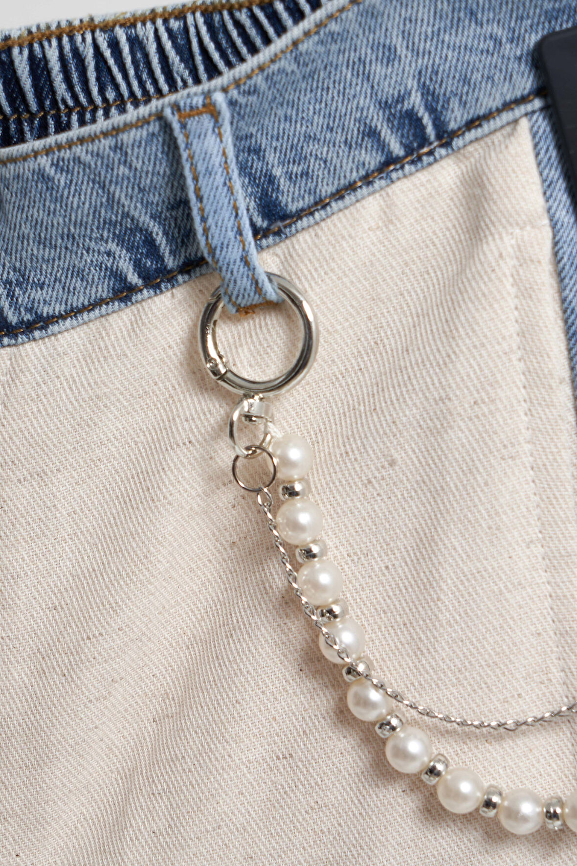 Kadın Tint Bej Renk Palazzo Fit Bol Kesim Aksesuar Detaylı Özel Tasarım Denim Jean