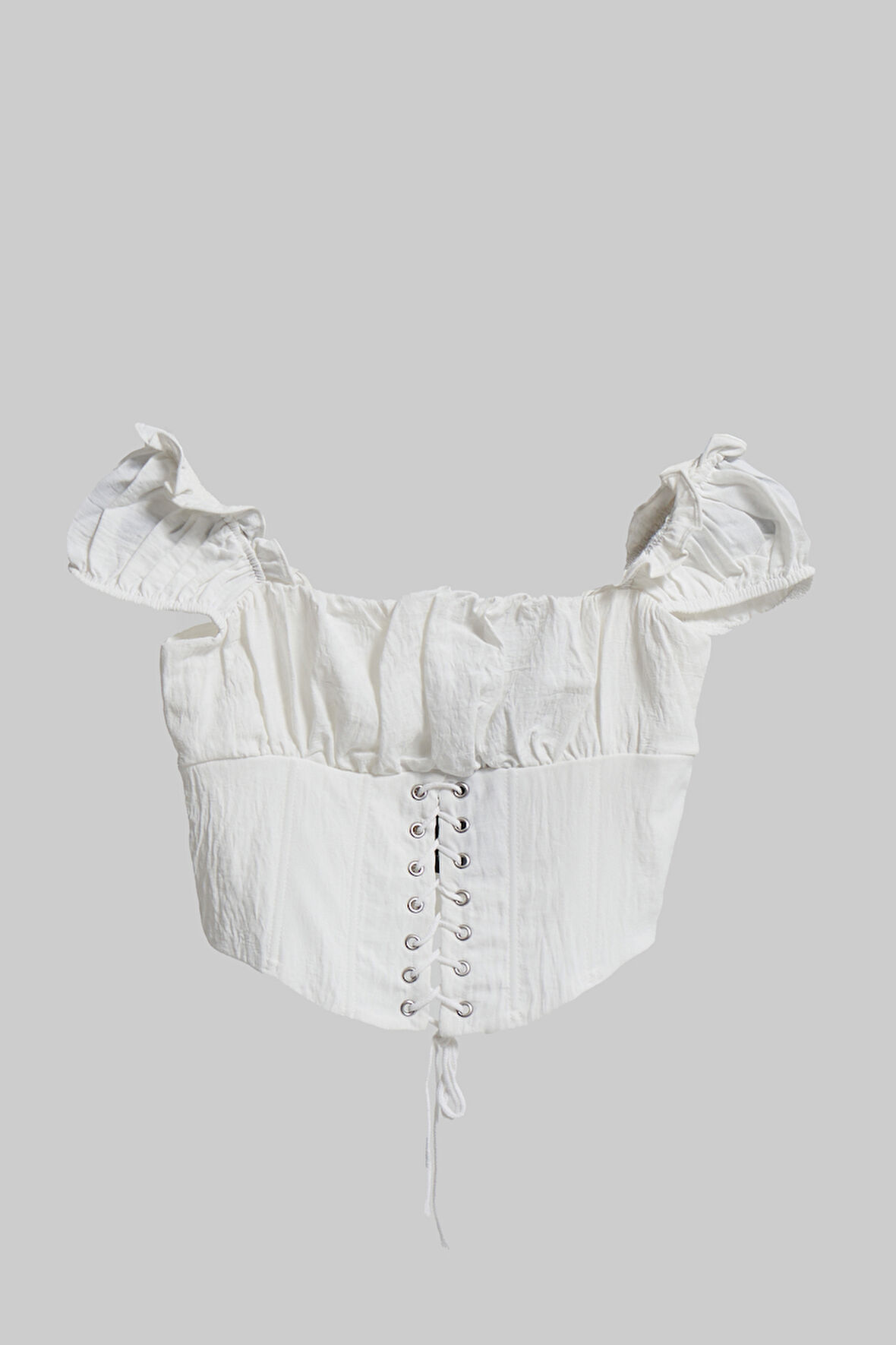 Kadın Ekru Renk Kuş Gözü Detaylı Özel Tasarım Crop Top
