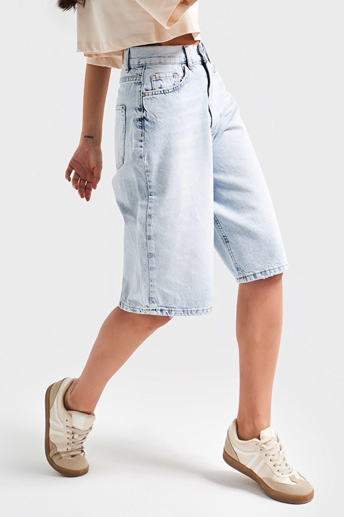 Kadın Snow Kot Rengi 4s5-3 Maxi Boy %100 Koton Denim Bermuda Şort