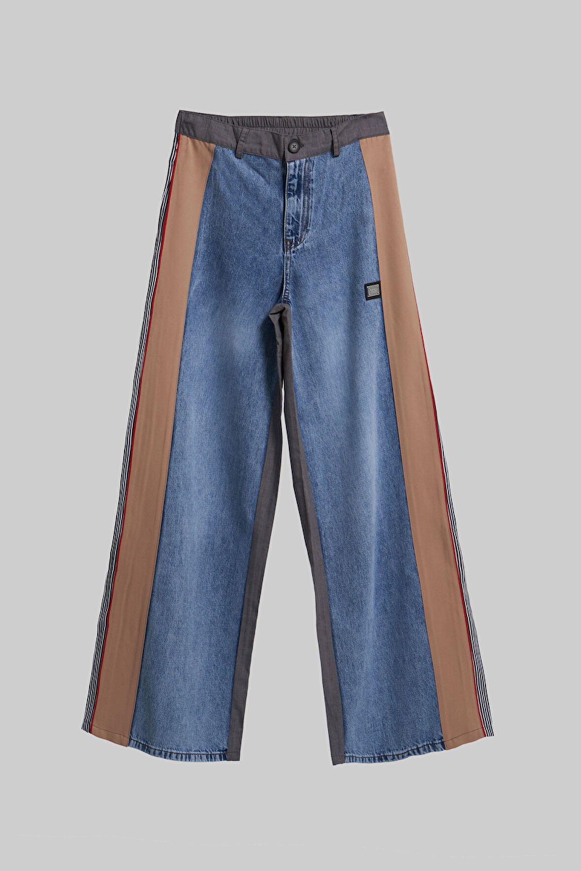 Kadın Mavi Renk Palazzo Fit Kumaş Denim Parçalı Özel Tasarım Denim Jean