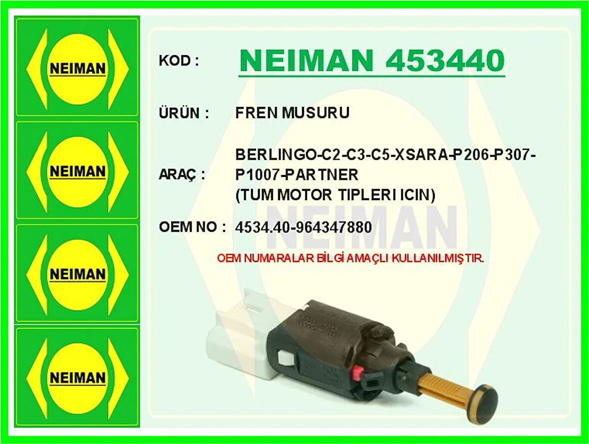 FREN MUSURU BERLINGO-C2-C3-C5-XSARA-P206-P307-P1007-PARTNER TUM MOTOR TIPLERI ICIN 4534 40 964347880
