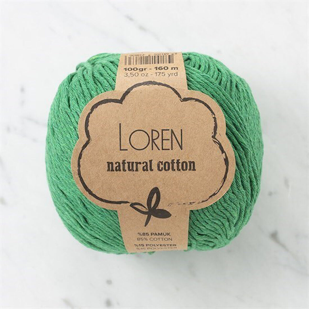 Loren Natural Cotton Yeşil El Örgü İpi - R028 - 33904