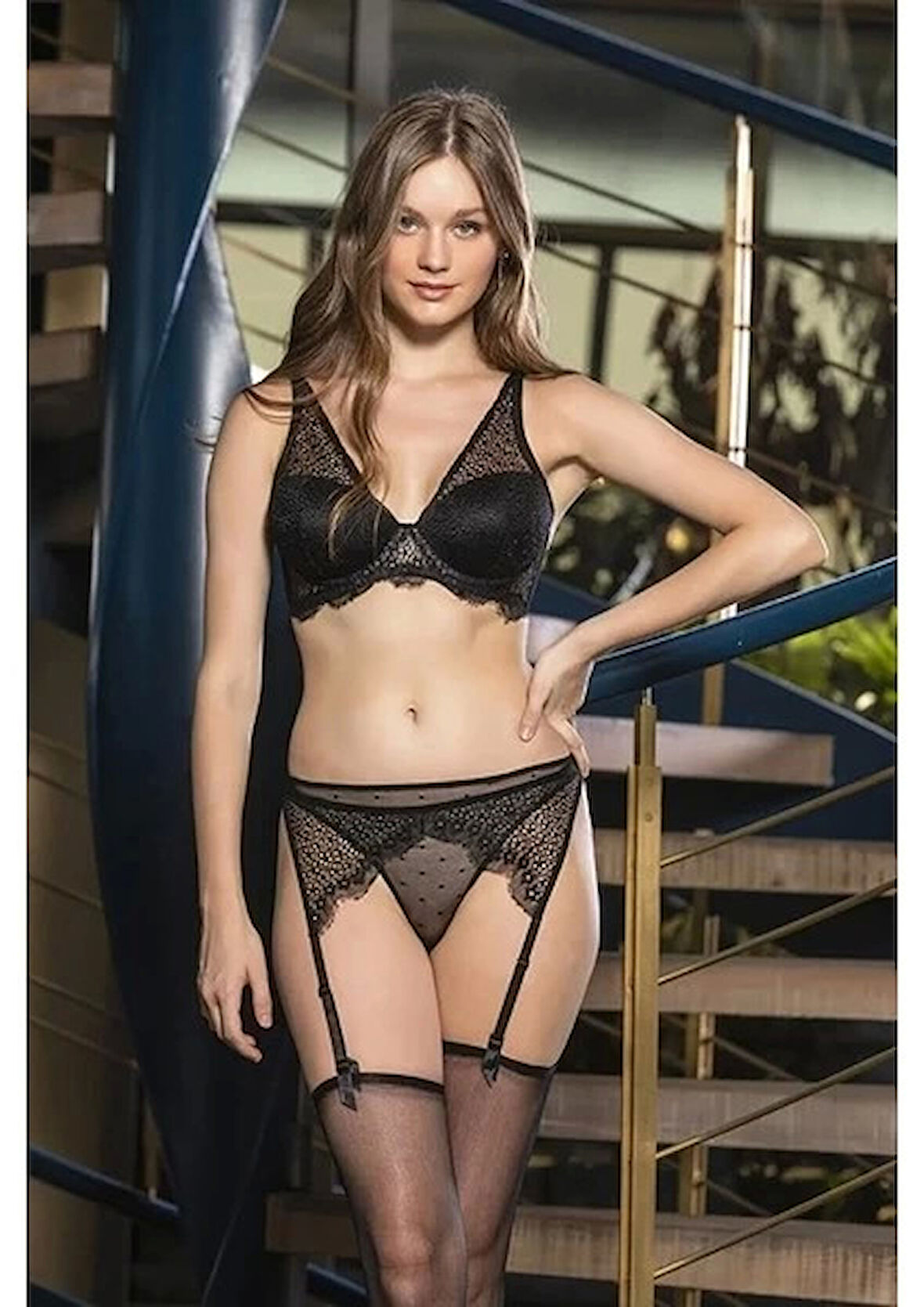 Gallipoli 31422 Kadın Sütyen, Jartiyet, String ve Çorap Takım - Siyah - 85C