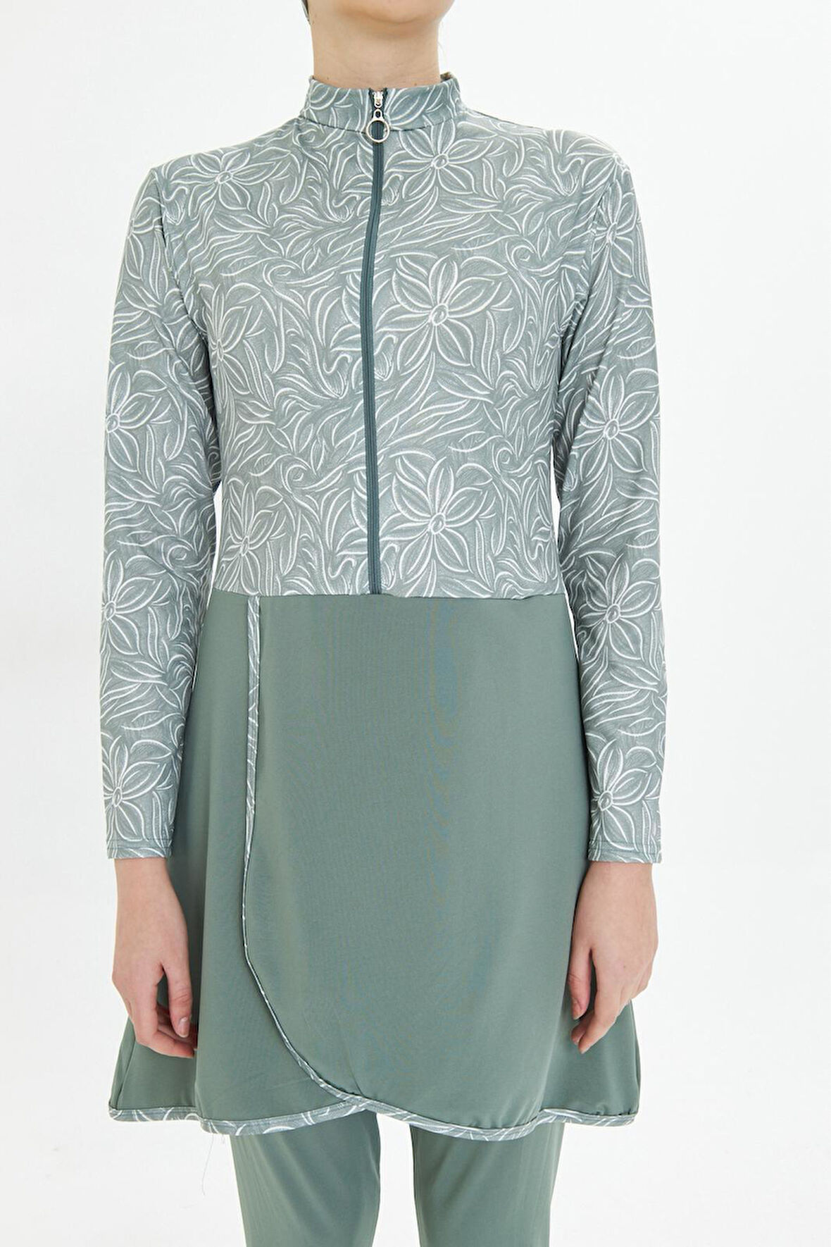 Kadın Tam Kapalı Tesettür Mayo 4 Parça – Desenli – YEŞİL-XL