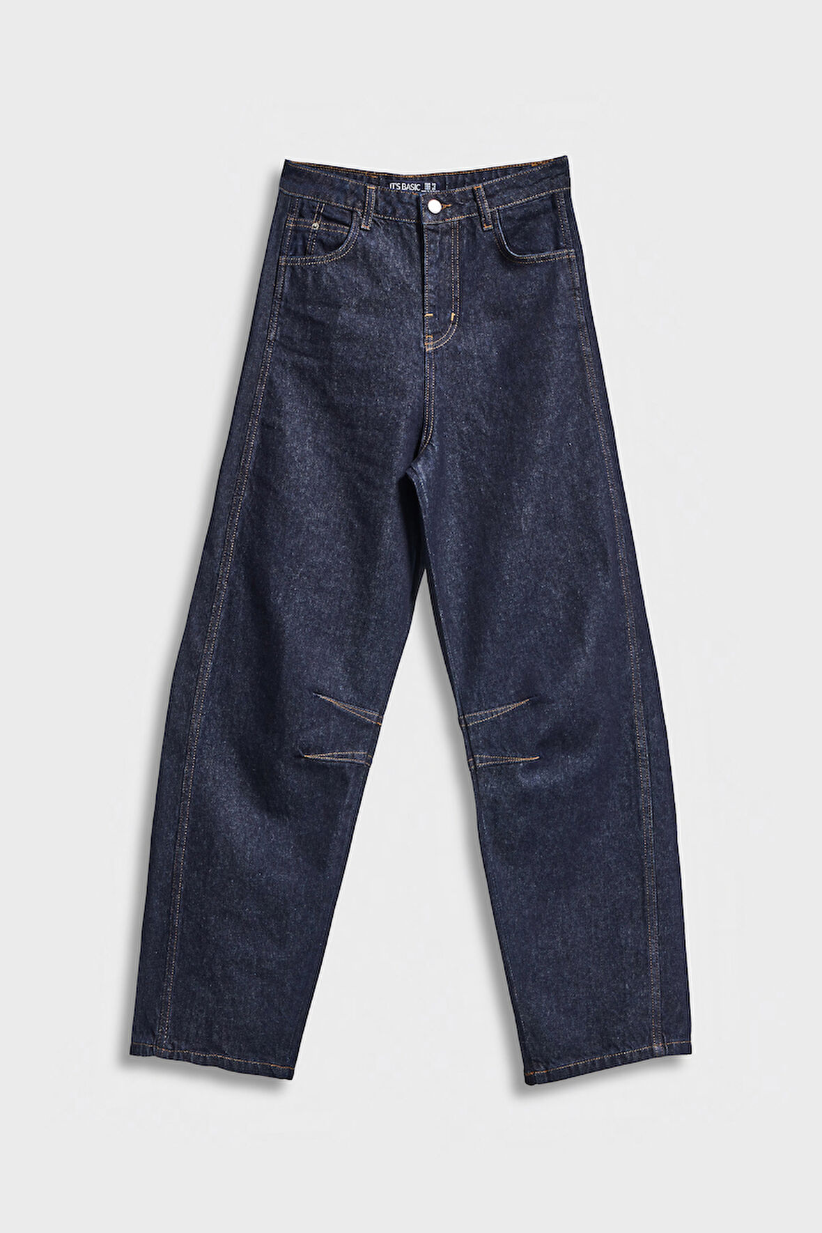 Kadın İndigo Renk 7w5-50 Baggy Fit %100 Koton Bol Kesim İç Boy 83cm Denim Jean