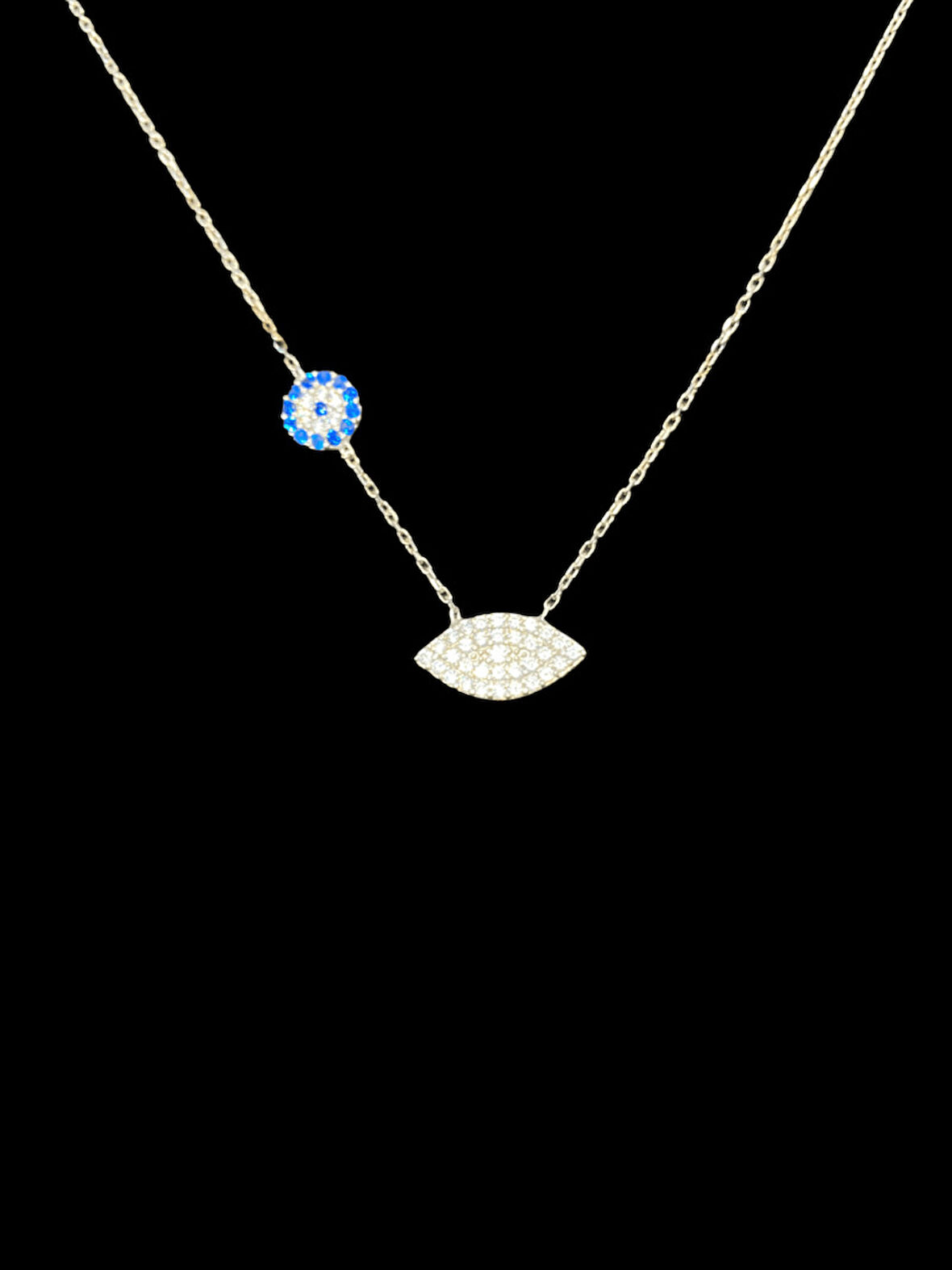 👁️ 925 Ayar İthal Gümüş "Evil Eye" Nazar Boncuğu Kolye | Mavi Zirkon Taşlı | Asimetrik Şık Tasarım