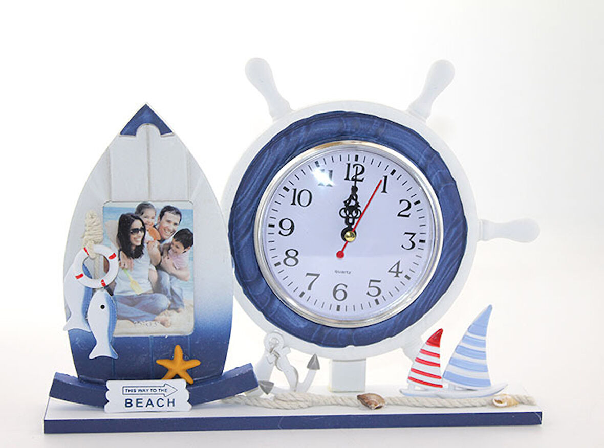 Ahşap Marin Dümenli Çerçeveli Saat Model 1 