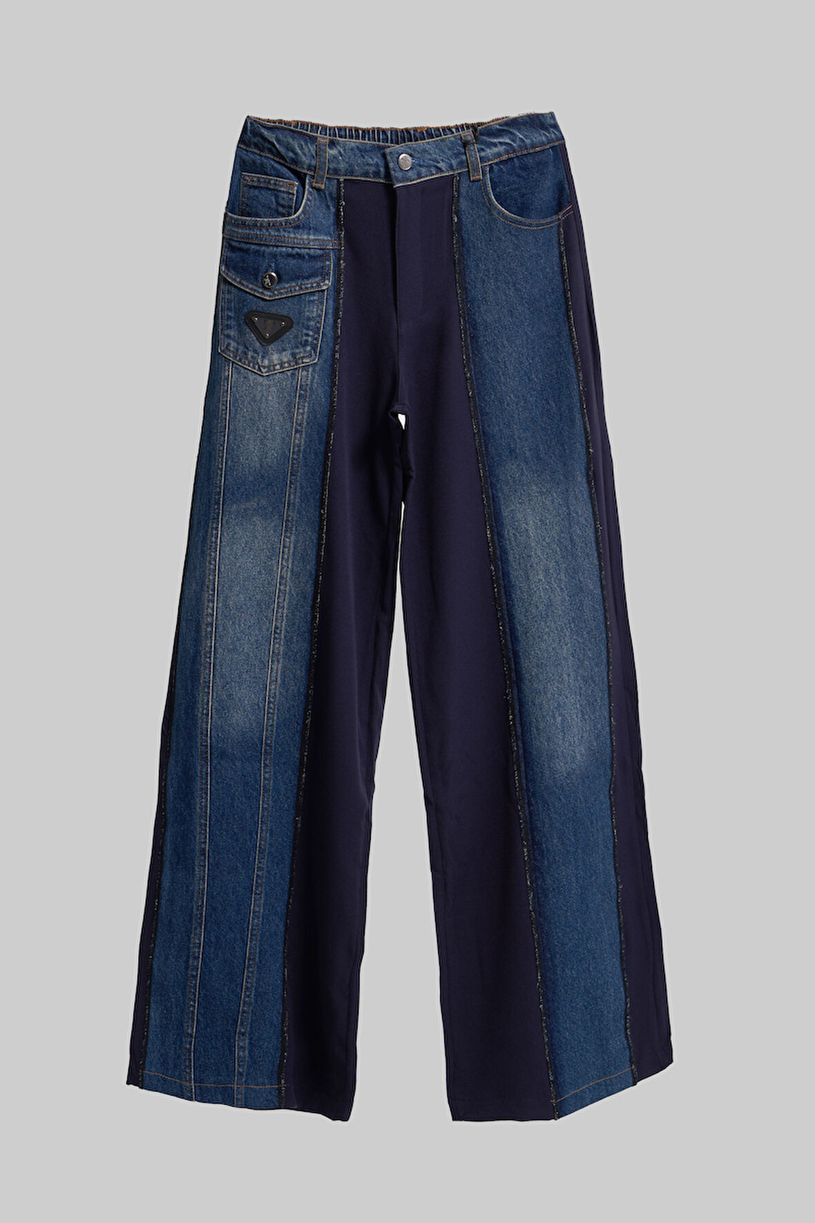 Kadın Mavi Renk Çift Parça Kumaş Bol Kesim Özel Tasarım Denim Jean