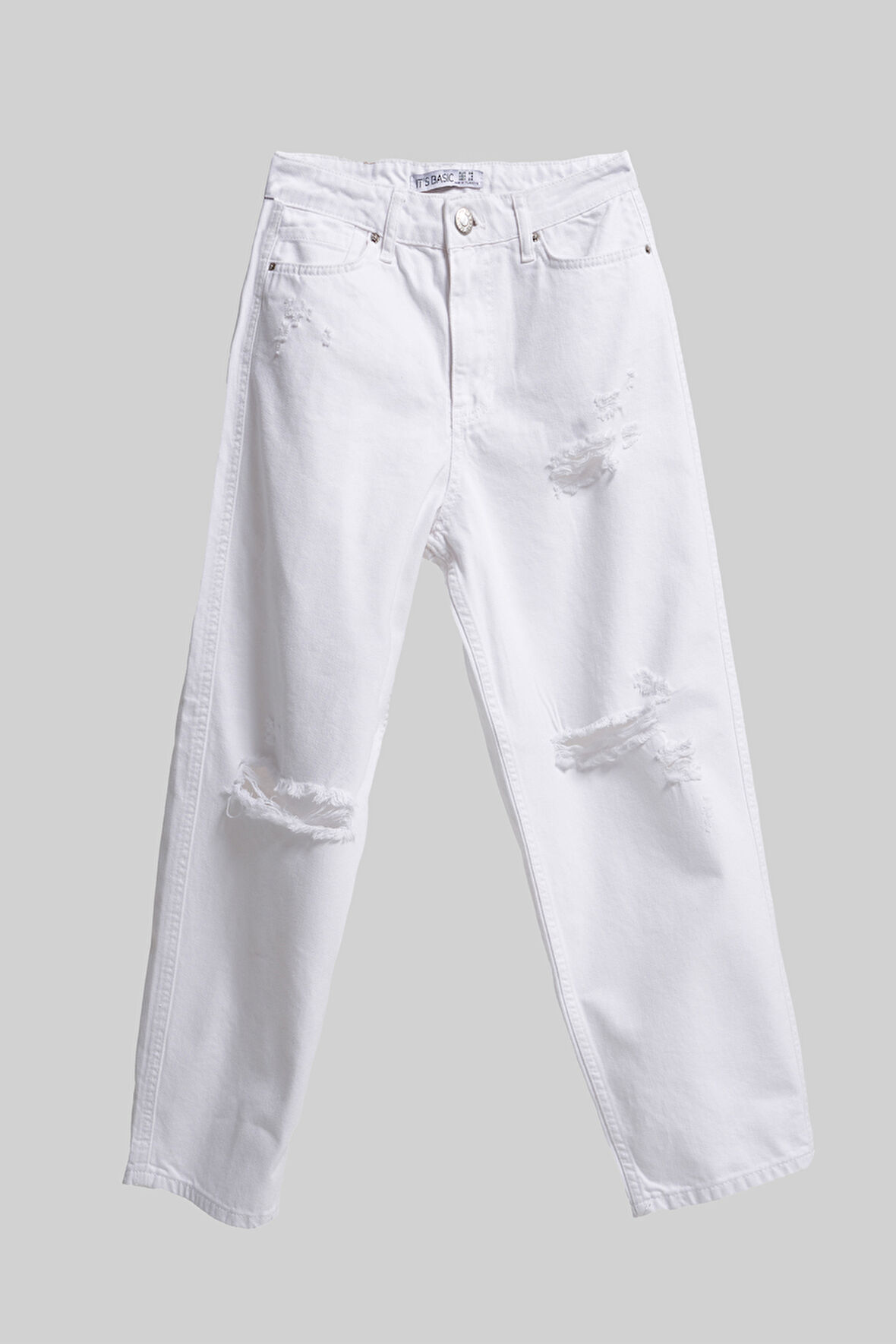 Kadın Beyaz Renk 13s5-2 Relax Fit %100 Koton Yırtık Detaylı İç Göstermez Denmi Jean