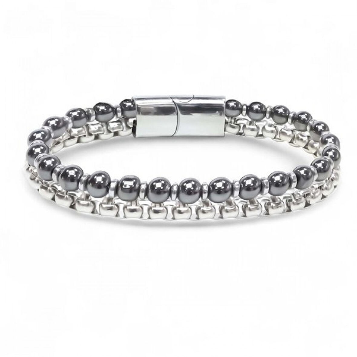   Çelik Zincirli Hematit Ve Silver Hematit Bileklik 31832B21D9 