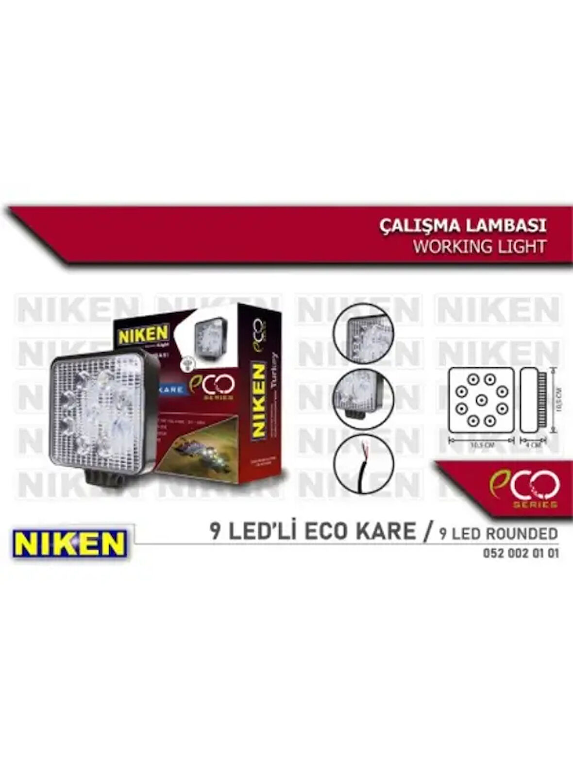 CALISMA LAMBASI 9 LEDLI KARE ECO SERI 27-22W 12V 24V