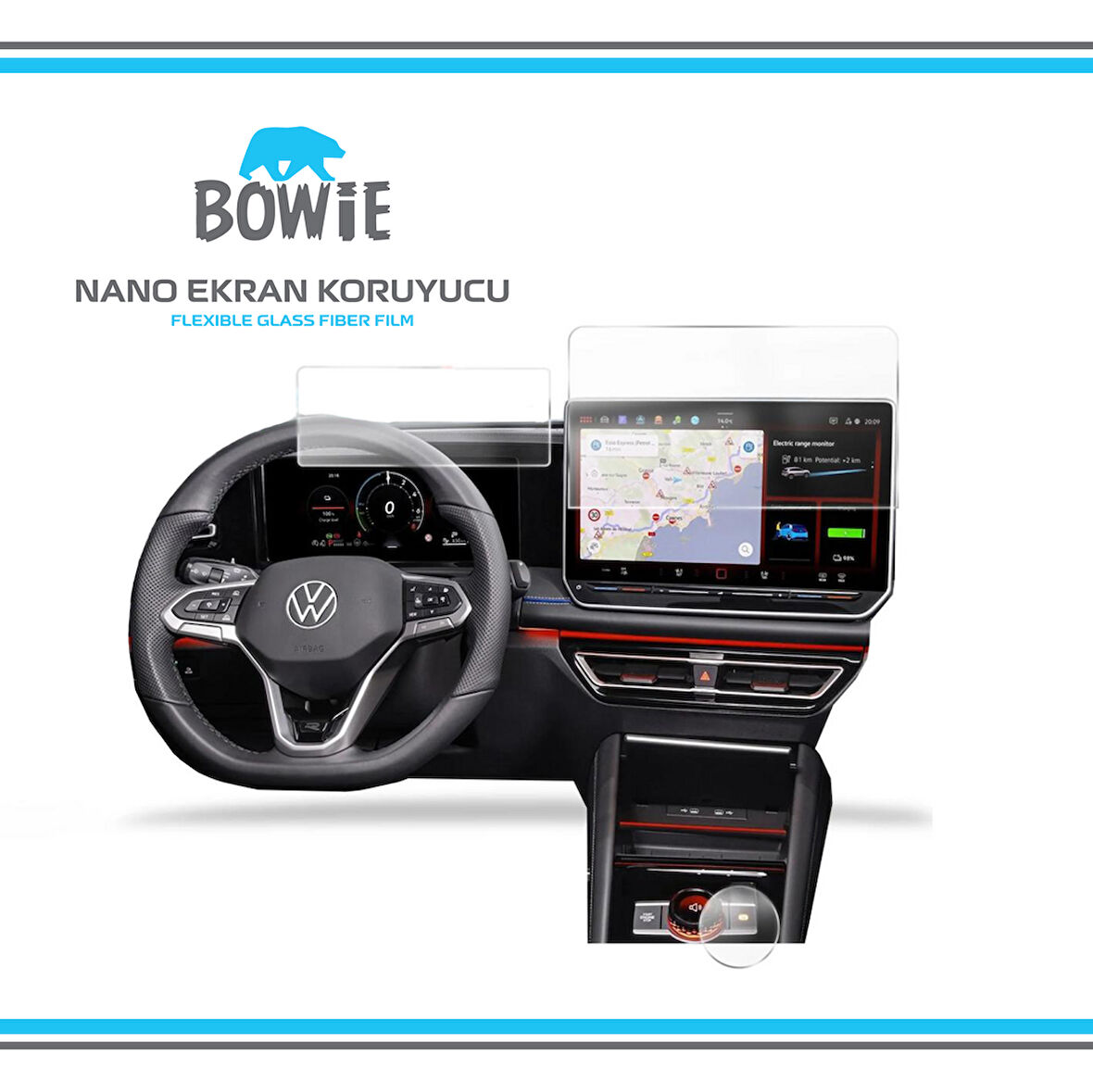 Wolksvagen tayron navigasyon ve hayalet ekran için HD ekran koruyucu 2 li set nano tempered film