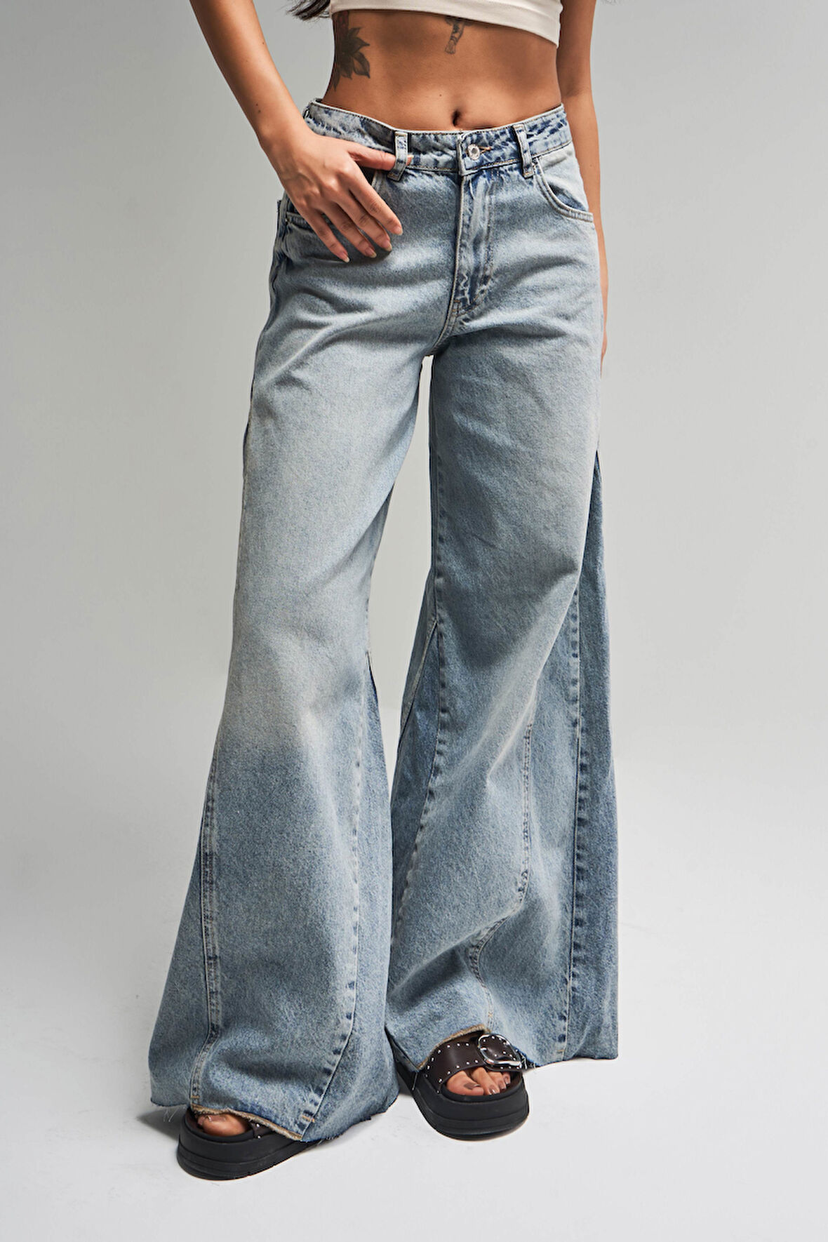 Kadın Snow Kot Rengi 4S5-32 Süper Palazzo Fit %100 Koton Denim Jean