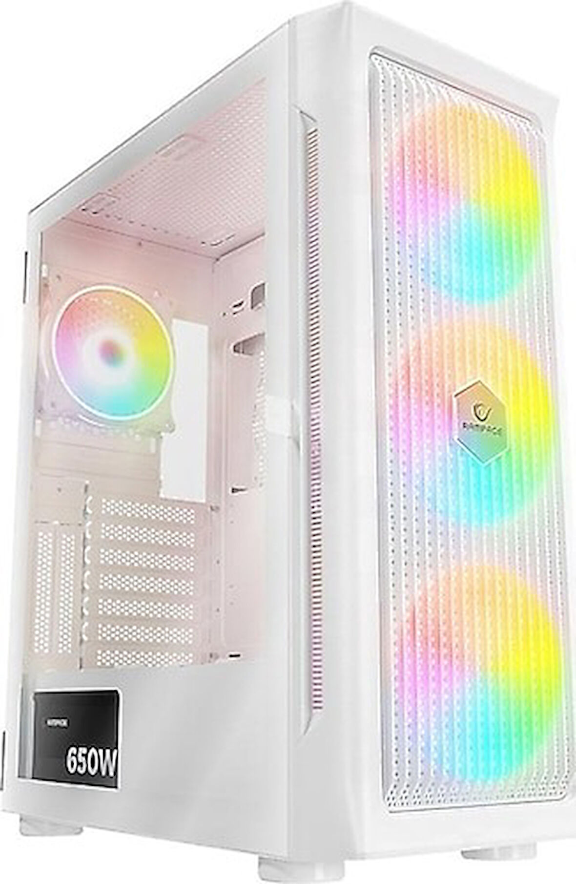 RAMPAGE PROLIX 650W 80+ Mesh Panel Temper Camlı + Argb Fanlı GAMING ATX KASA BEYAZ